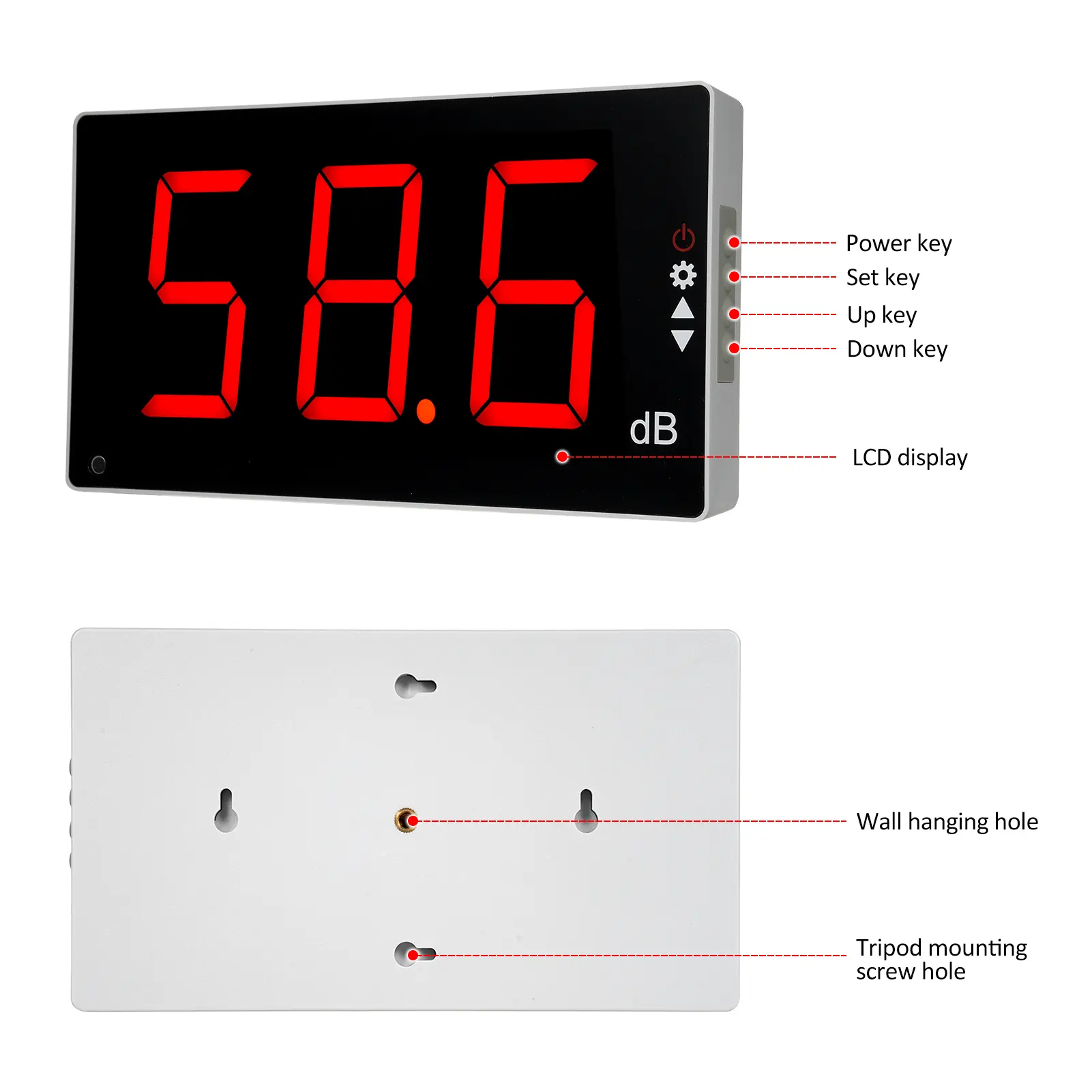 Sound Level Meter with Large LCD Screen Wall Mounted Digital Sound Level Meter Digital Noise Meter Decibel Monitoring Tester Noi