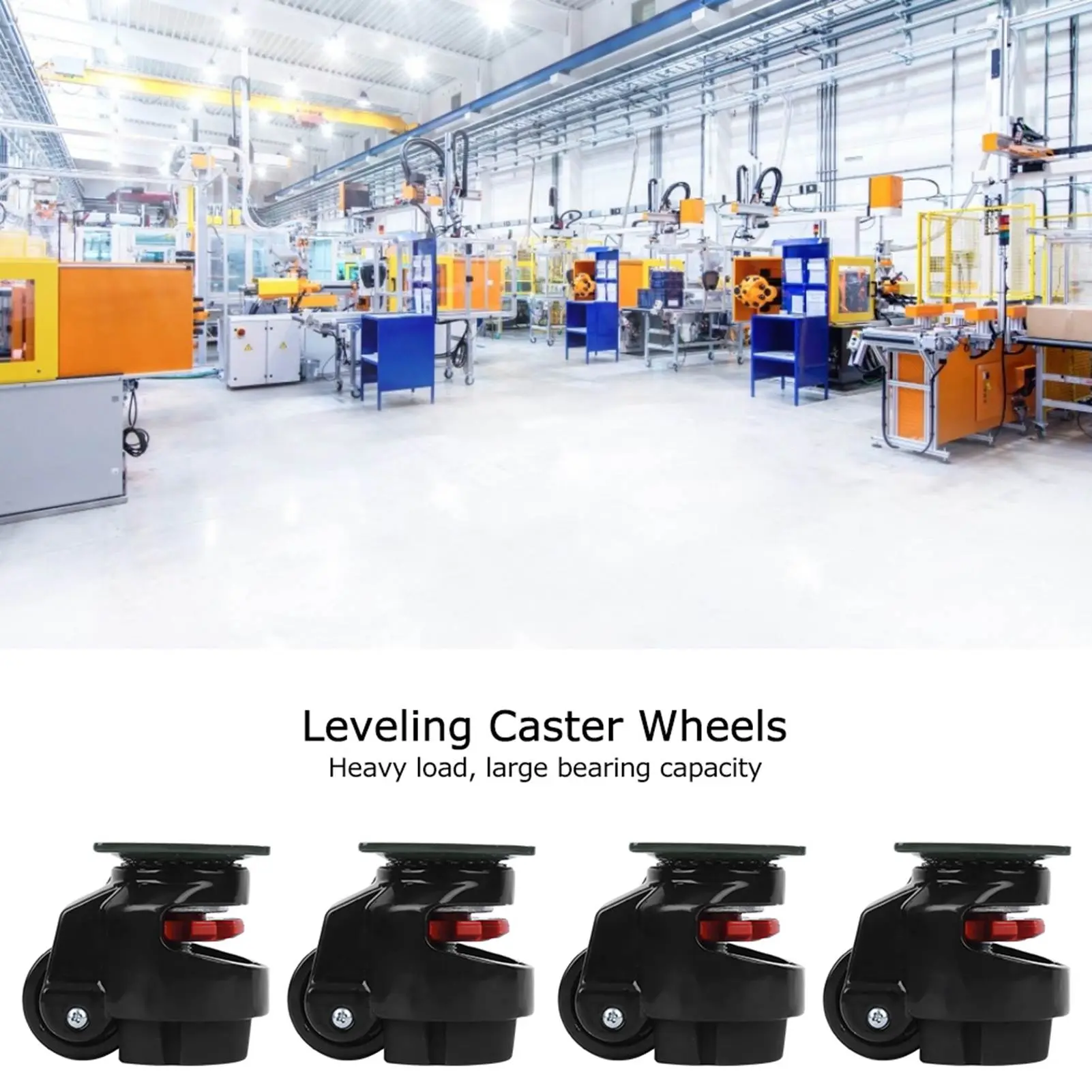 4pcs Level Adjustment Caster GD‑40F Heavy Duty Industrial Roller Wheel Leveling Caster Wheels Black