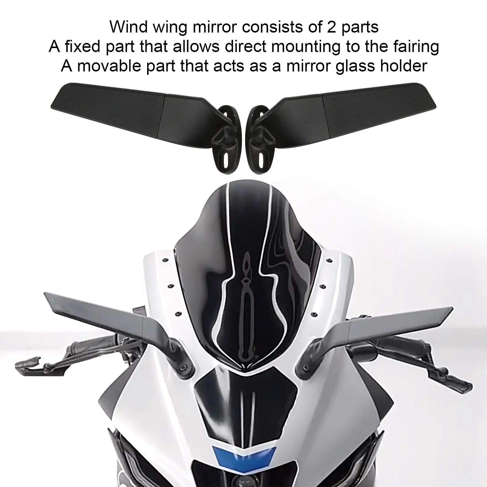 2pcs Motorcycle Rearview Mirror Adjustable Rotating Wind Wing Mirror Replacement for Ninja 250 300 H2 H4