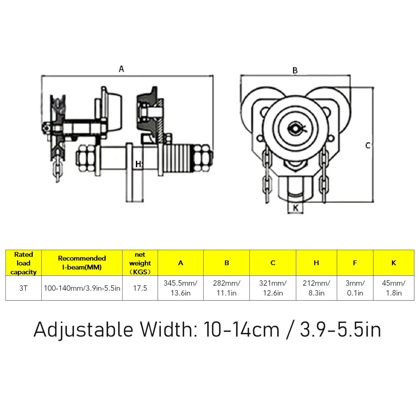 3 Ton Capacity Trolley Heavy Duty Steel I Beam Single Track Trolley for Crane Lifting Hoisting