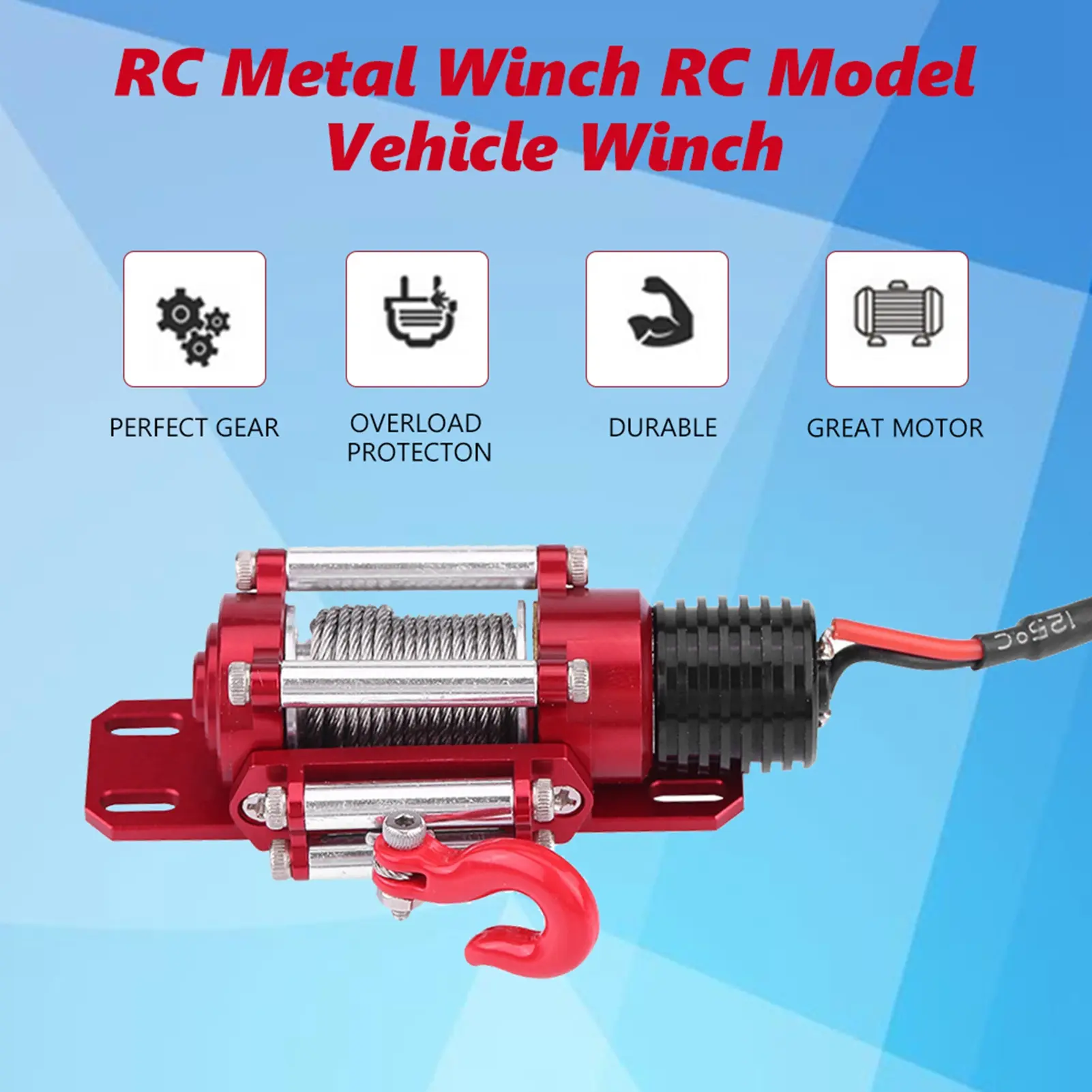 RC Car Winch 1/10 Scale RC Model Vehicle Crawler Car Accessory Metal Winch With Remote Controller
