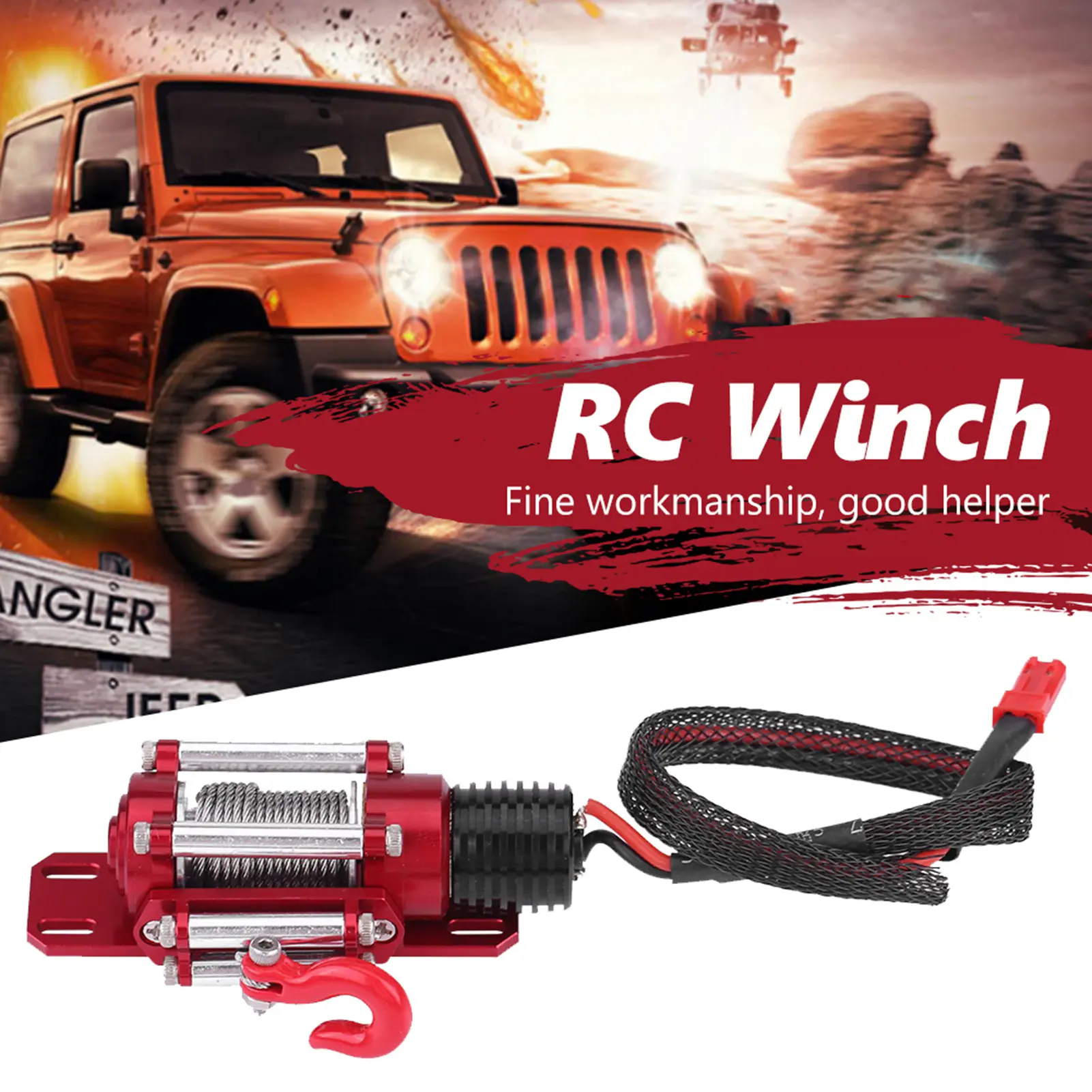 RC Car Winch 1/10 Scale RC Model Vehicle Crawler Car Accessory Metal Winch With Remote Controller