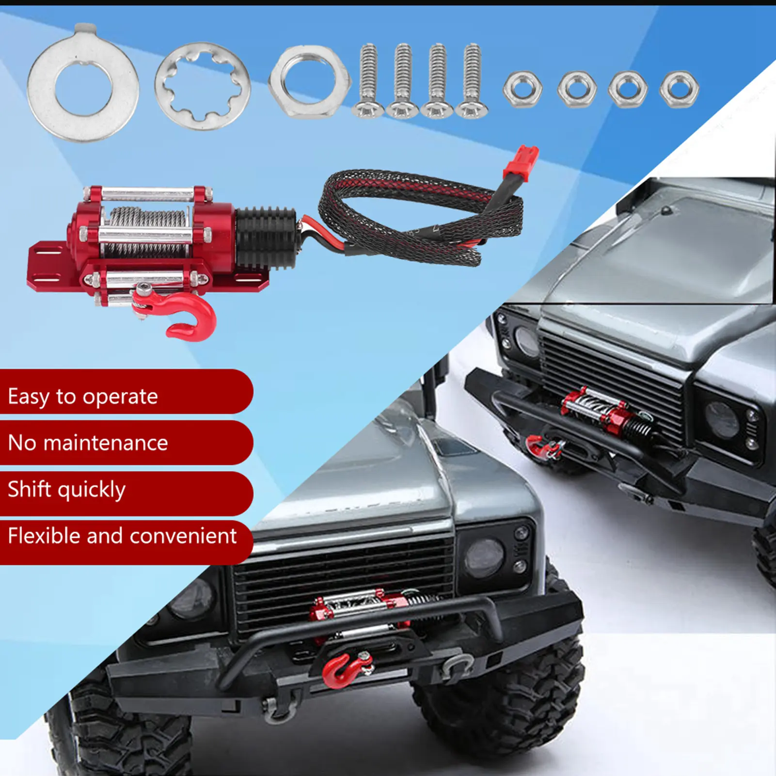 RC Car Winch 1/10 Scale RC Model Vehicle Crawler Car Accessory Metal Winch With Remote Controller