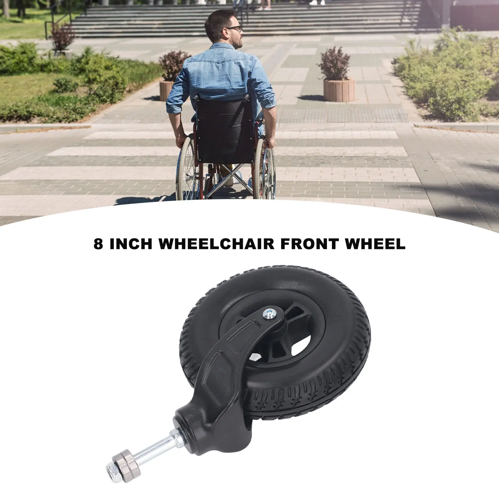 Wheelchair Front Caster 8 Inch  PU Hub  Wheel Rollator Walker Replacement Caster Wheelchair Caster