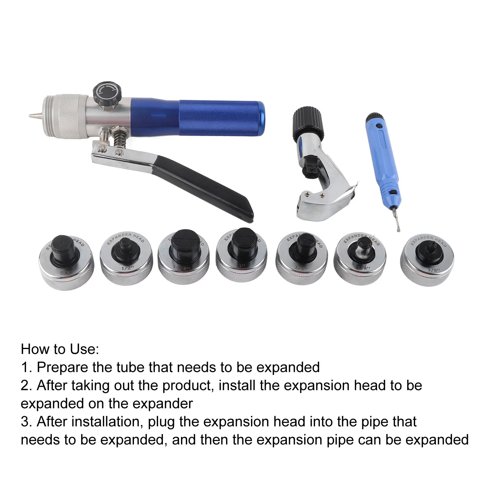 Tube Expansion Tool Hydraulic Tube Expander Multiple Sizes Copper Aluminum Pipe Stretcher 1/2in to 1‑1/8in CT‑300A