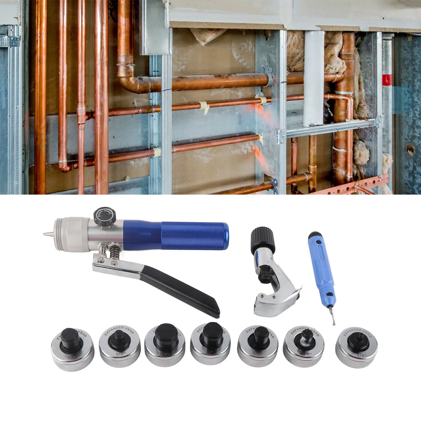 Tube Expansion Tool Hydraulic Tube Expander Multiple Sizes Copper Aluminum Pipe Stretcher 1/2in to 1‑1/8in CT‑300A