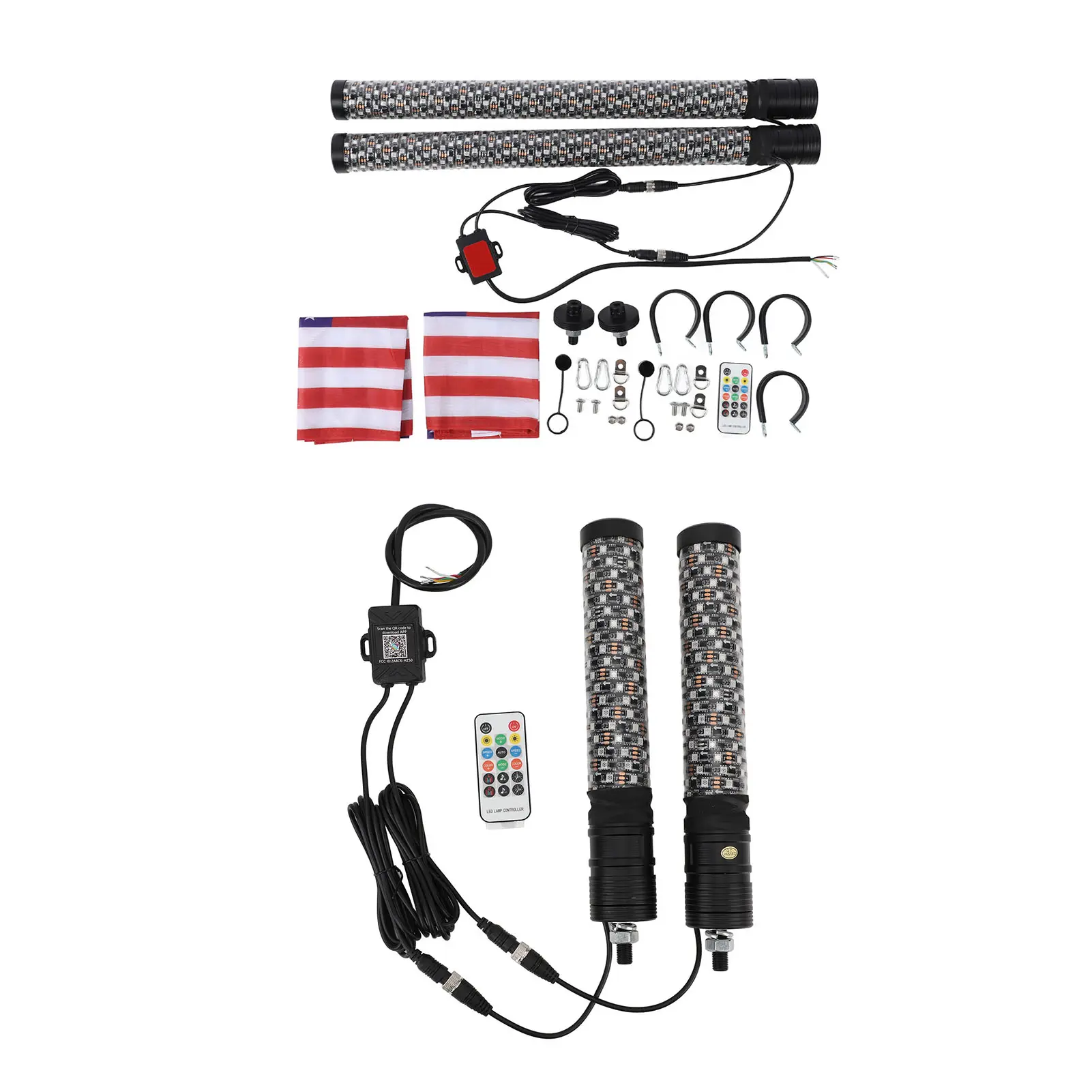 2pcs RGB LED Whip Light Waterproof App Remote Control 366 Modes Chasing Whip Antenna for UTV ATV Off Road Sand Truck Boat 12‑24V