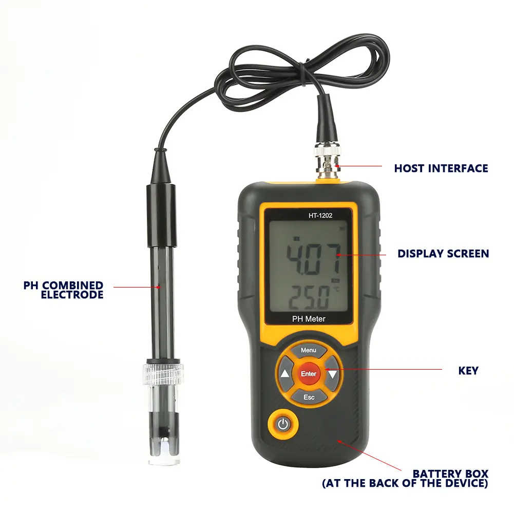 HT‑1202 PH Meter High Precision Digital Water Quality Tester PH MV Tester Temperature Meter 0~14PH