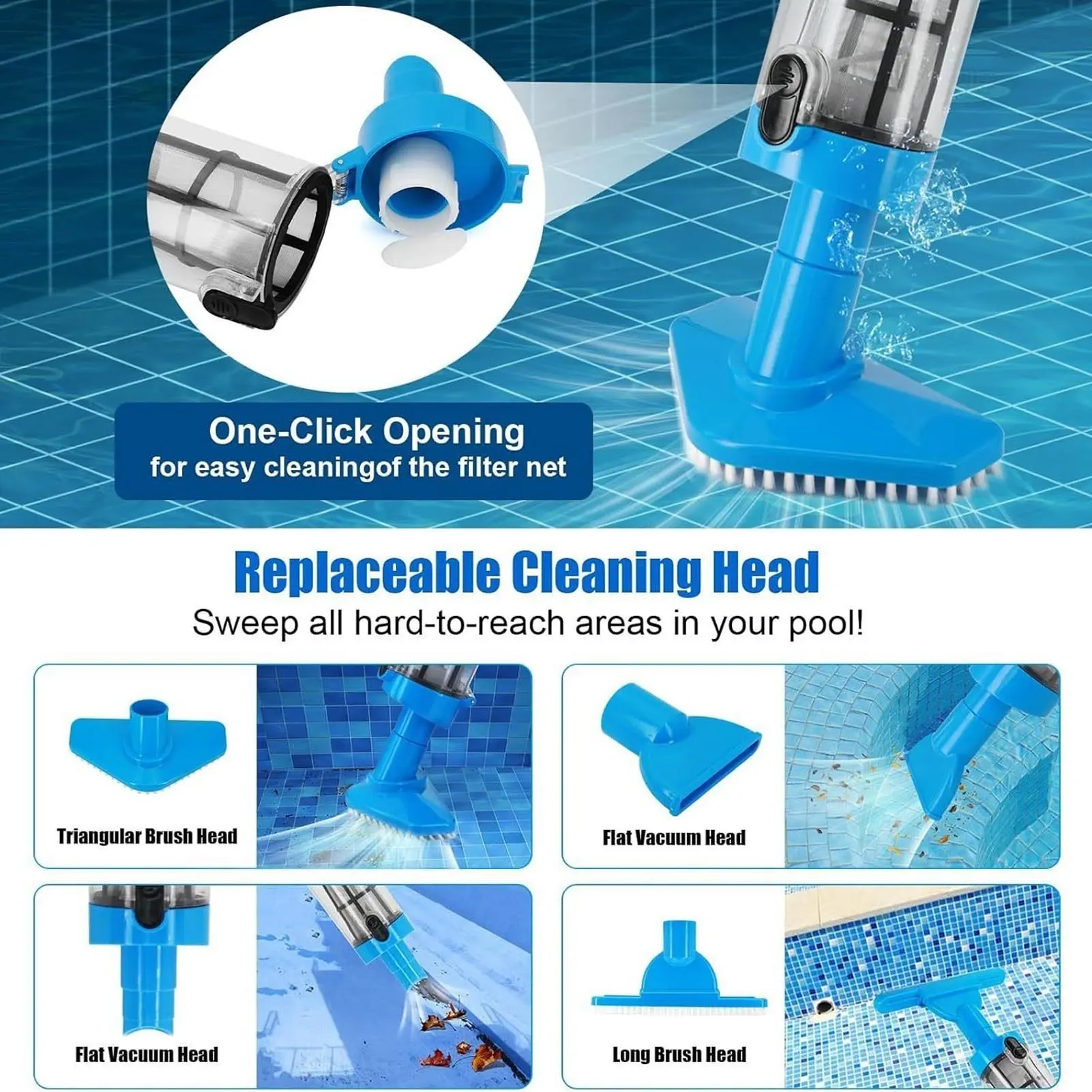 3 in 1 Swimming Pool Vacuum Rechargeable Multifunctional Electric Swimming Pool Vacuum Cleaner for Bathtubs Fish Pools