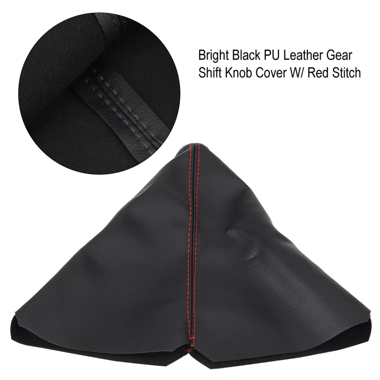 Bright Black PU Leather Gear  Knob Cover Red Stitch Gear Gaiter Boot Cover