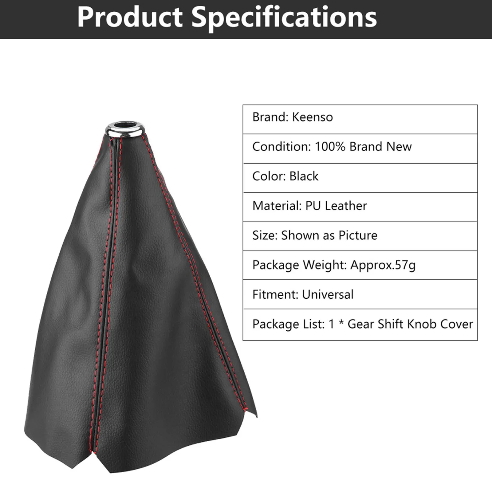 Bright Black PU Leather Gear  Knob Cover Red Stitch Gear Gaiter Boot Cover