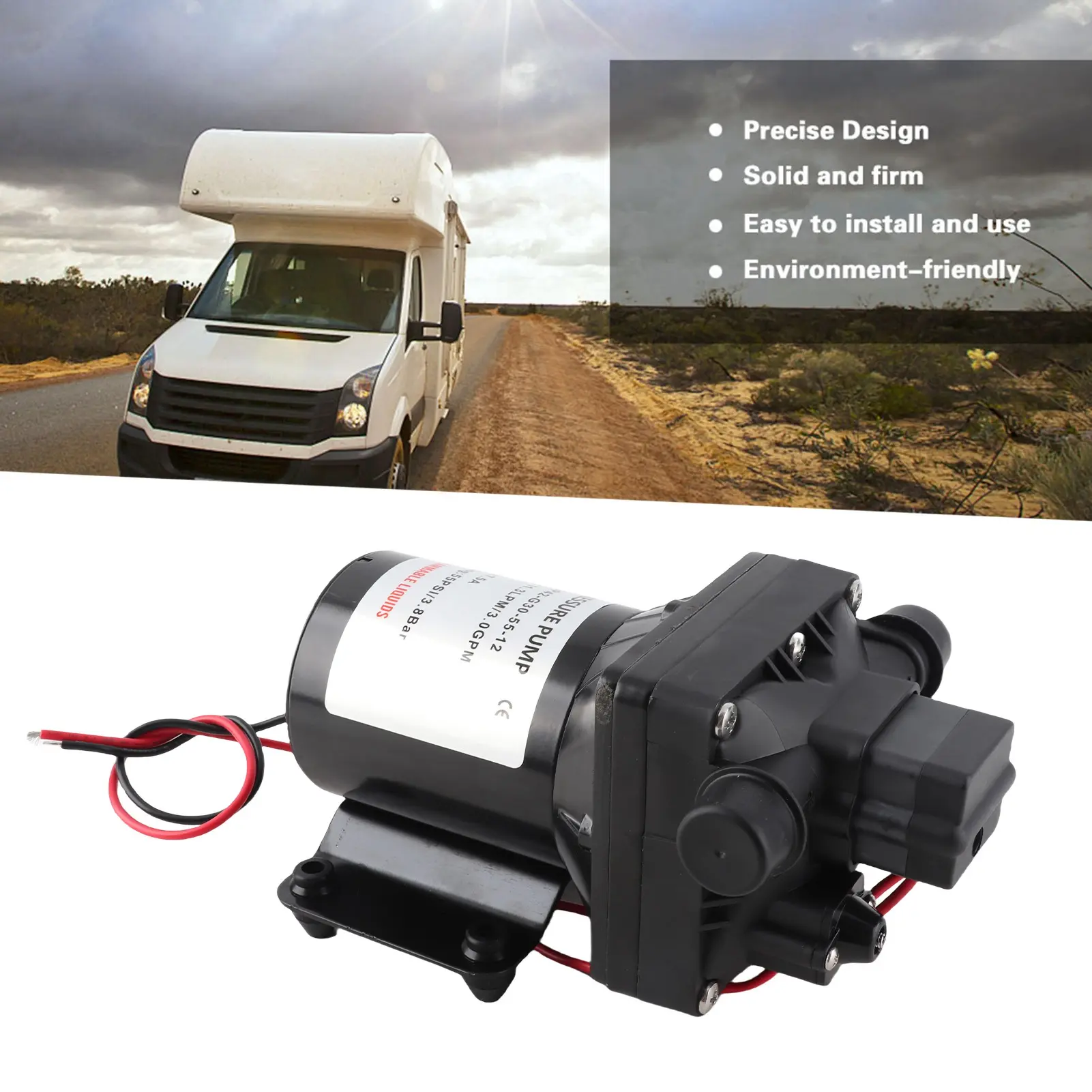 55PSI 3 Gallons Per Minute 7.5 Amps 12V DC RV Caravan Selfpriming Water Pump 4008101E65
