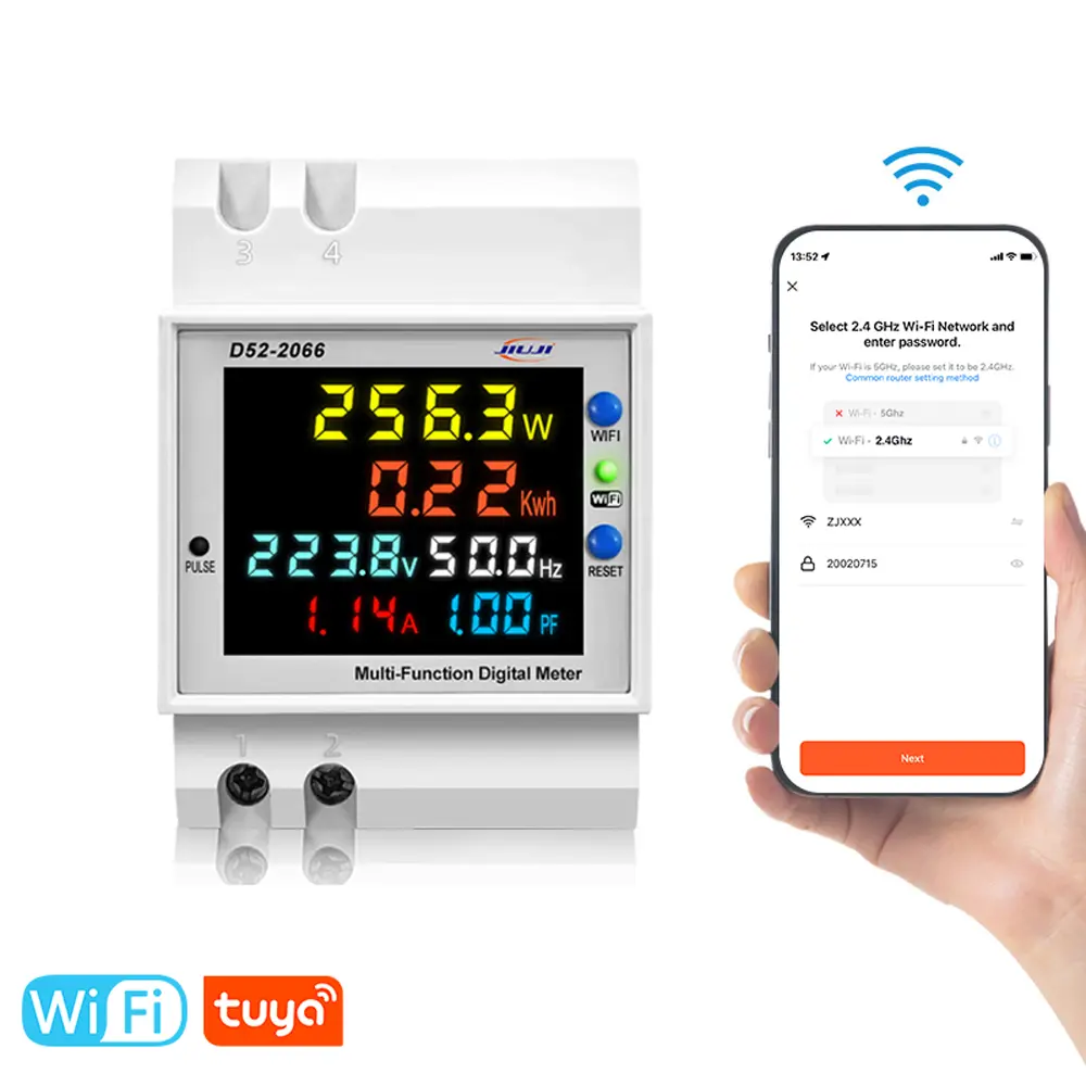 WiFi Digital Electricity Meter DIN-Rail Voltage and Current Meter Multi-function Power Factor Frequency Metering Meters with
