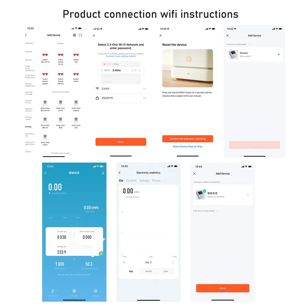 WiFi Digital Electricity Meter DIN-Rail Voltage and Current Meter Multi-function Power Factor Frequency Metering Meters with