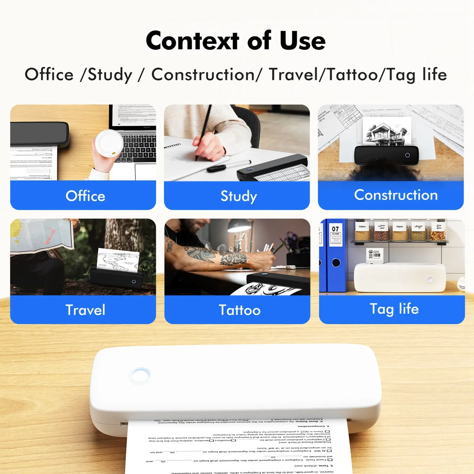 Thermal Printer BT USB Connection 203dpi Multifunction A4 Photo Printer for Files Pictures Posters