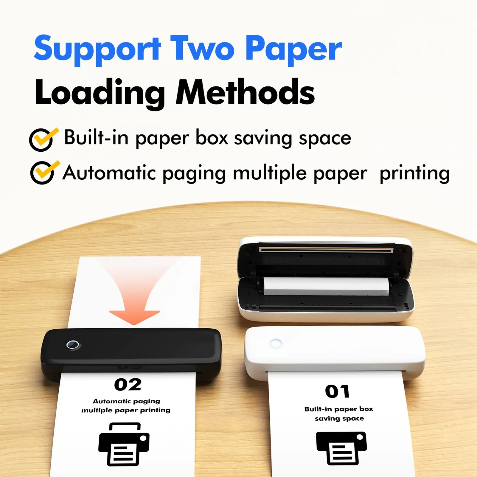 Thermal Printer BT USB Connection 203dpi Multifunction A4 Photo Printer for Files Pictures Posters