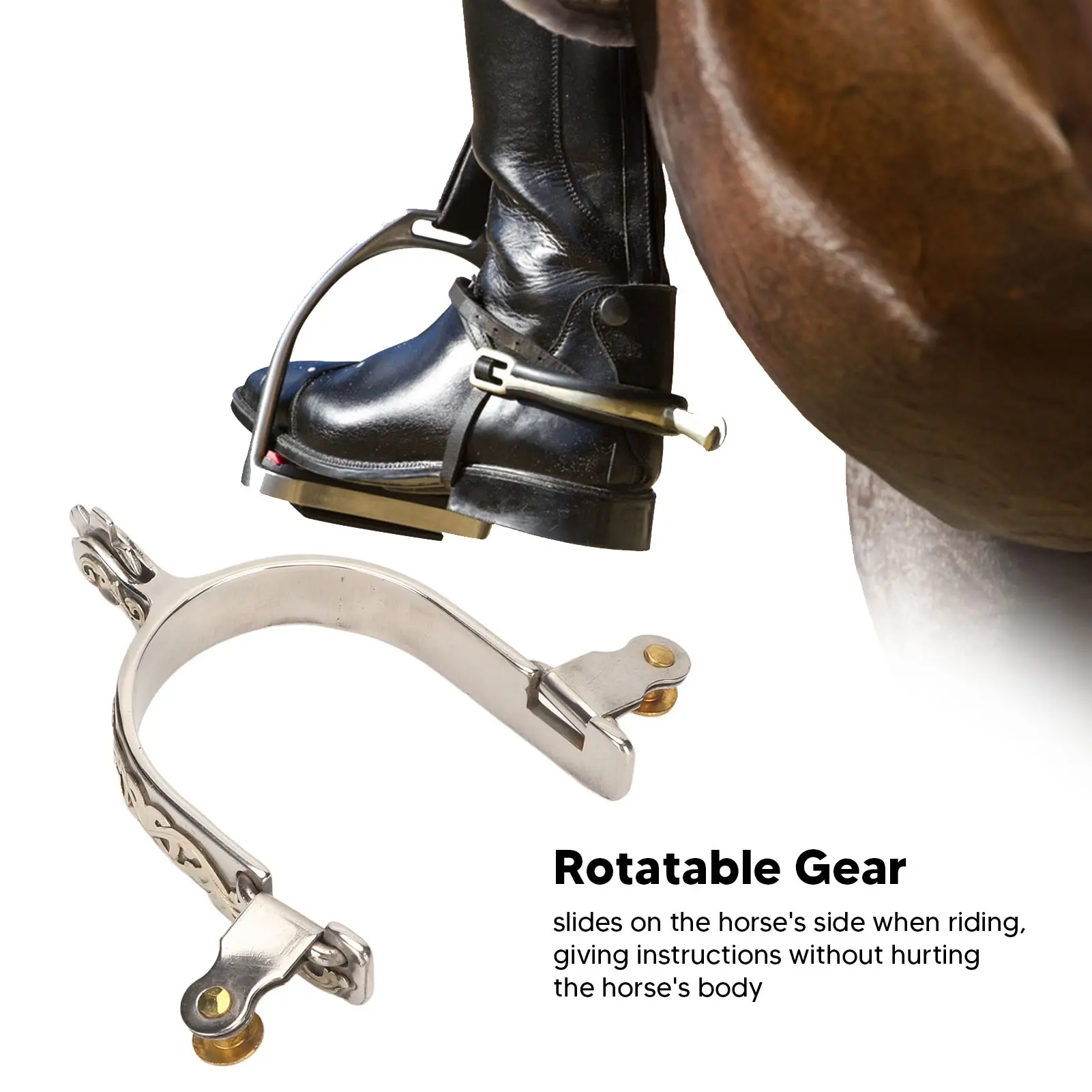 1 Pair Horse Spurs Stainless Steel Western Cowboys Spurs Men Women Horse Boot Spurs with Rotatable Gear for Equestrian