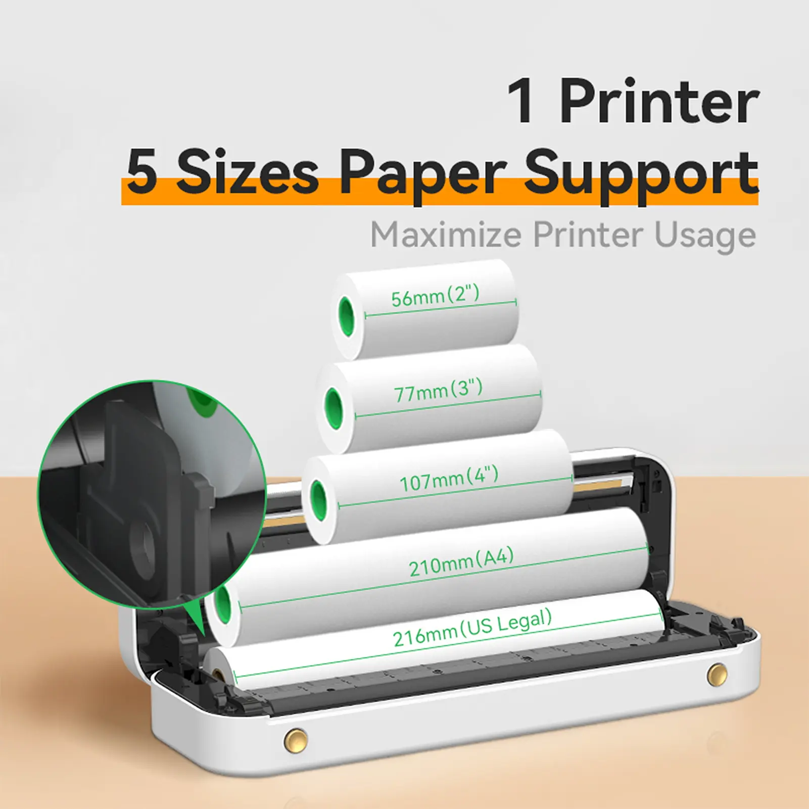 A4 Paper Printer Direct Thermal Transfer Wireless Printer Mobile 210mm Mini Mobile Photo Printer USB BT Connection with 1 Roll T