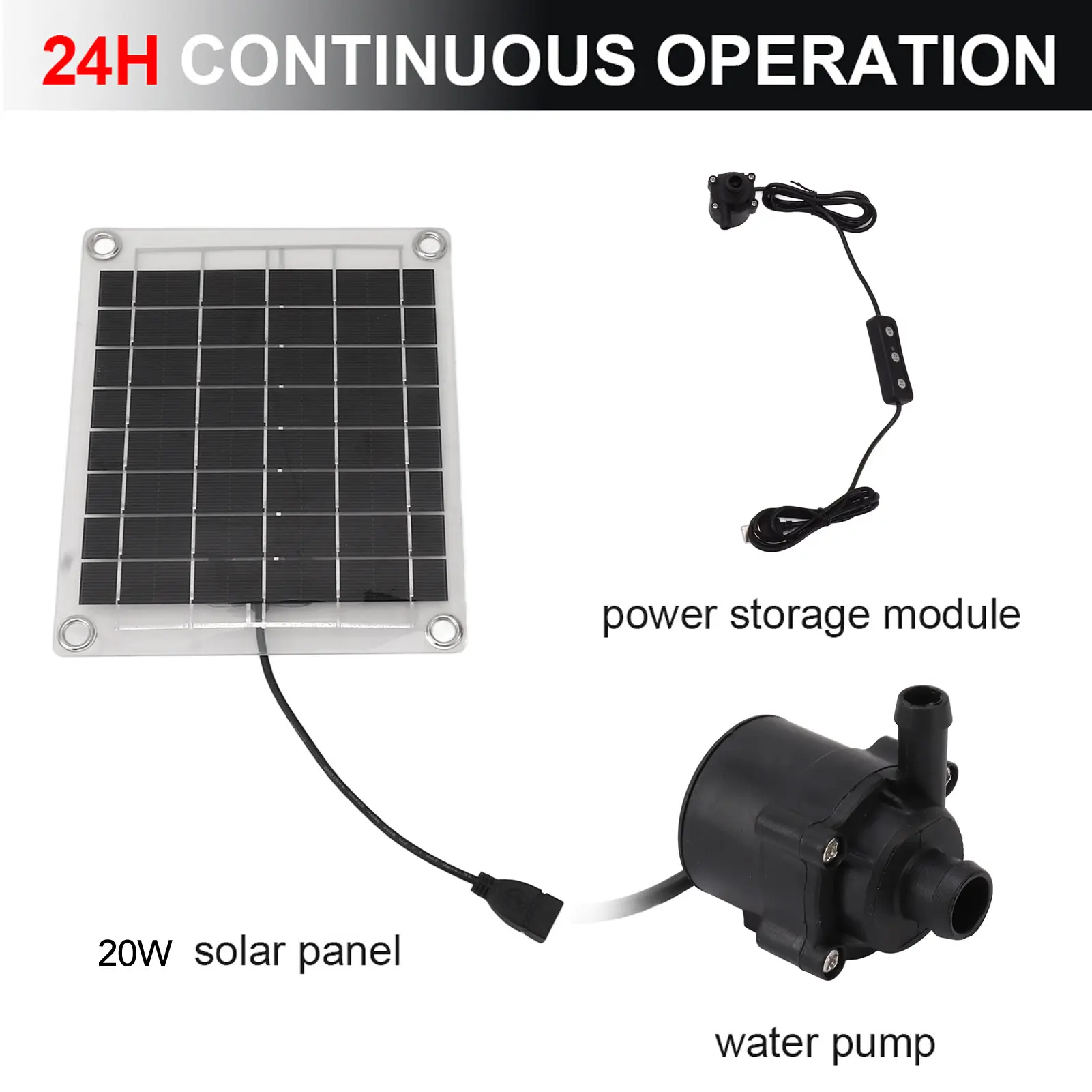 Solar Water Pump Kit 20W Submersible for Fountain Pond Bird Bath Irrigation Adjustable Water Volume with Switch