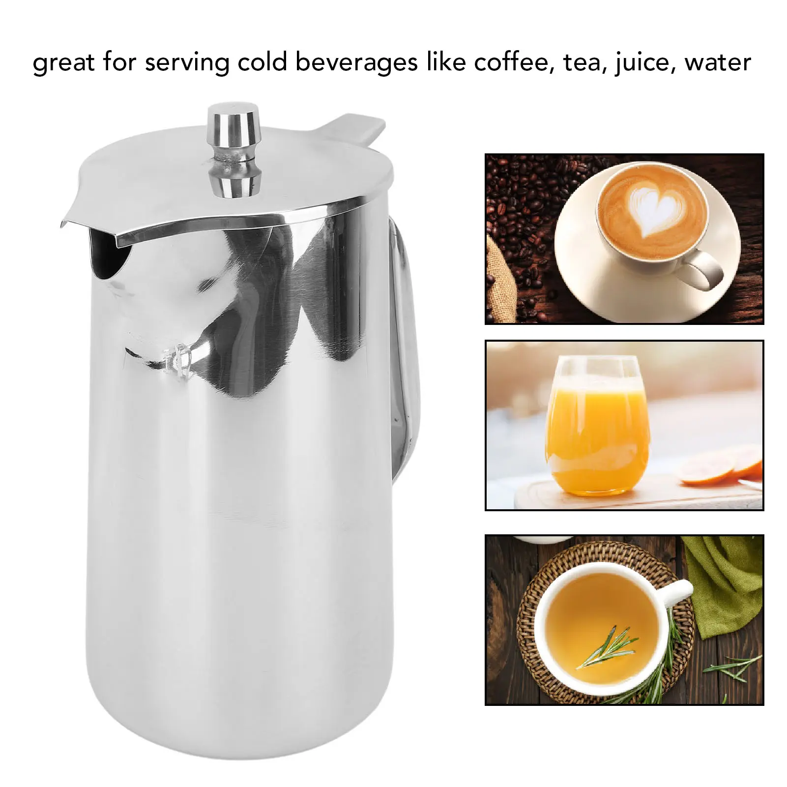 Stainless Steel Teapot 2L Water Pitcher with Ergonomic Handle Juice Cold Beverage Jug