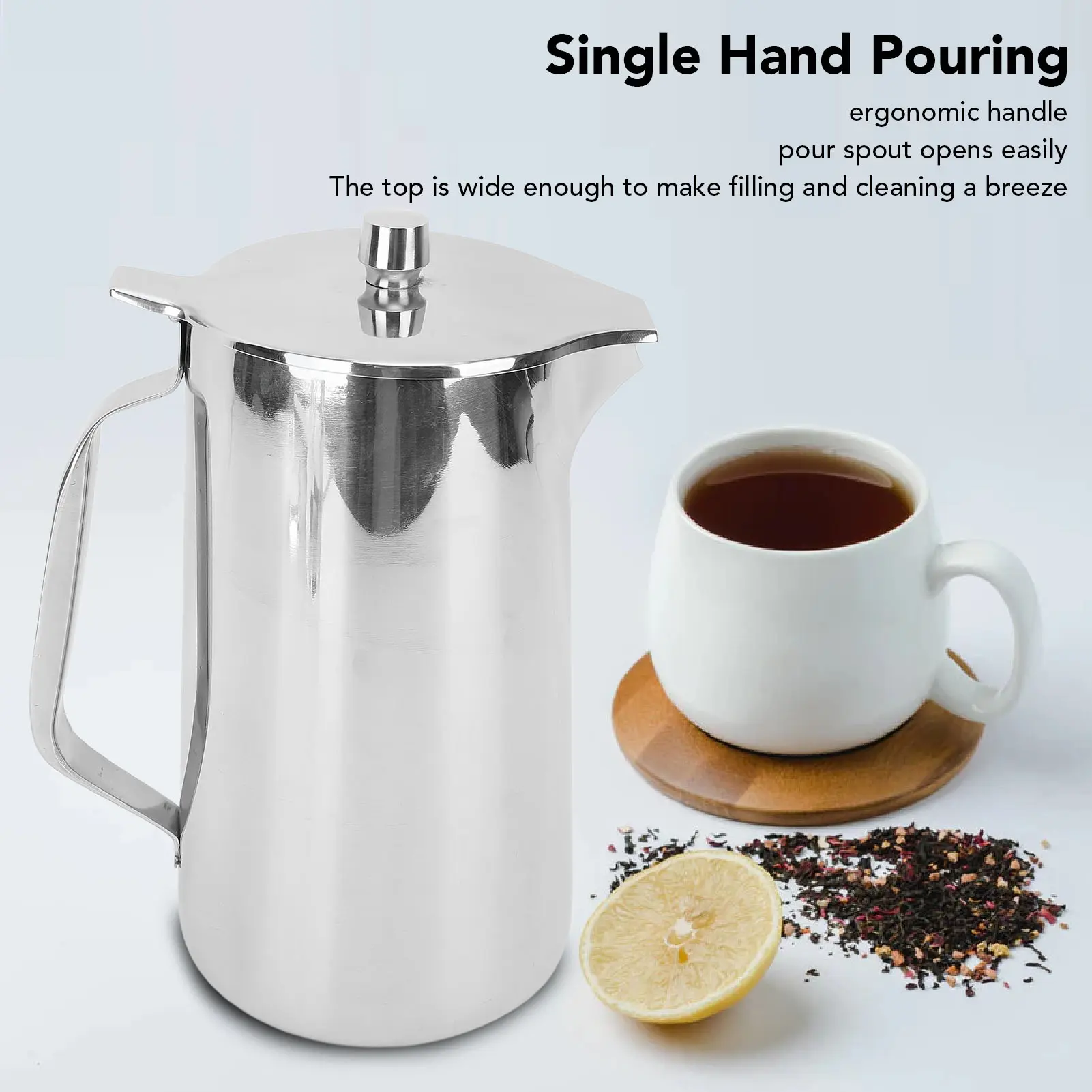 Stainless Steel Teapot 2L Water Pitcher with Ergonomic Handle Juice Cold Beverage Jug
