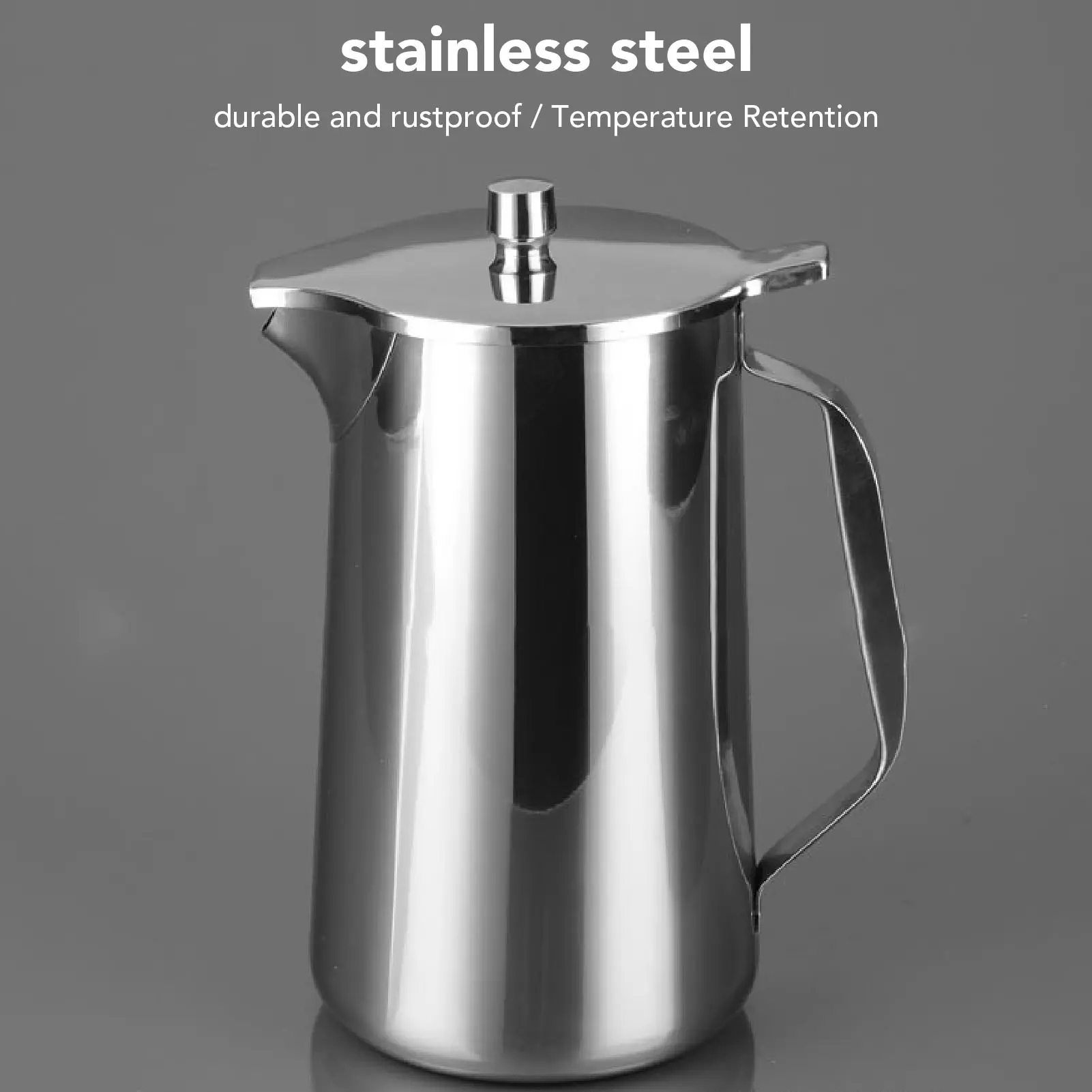 Stainless Steel Teapot 2L Water Pitcher with Ergonomic Handle Juice Cold Beverage Jug