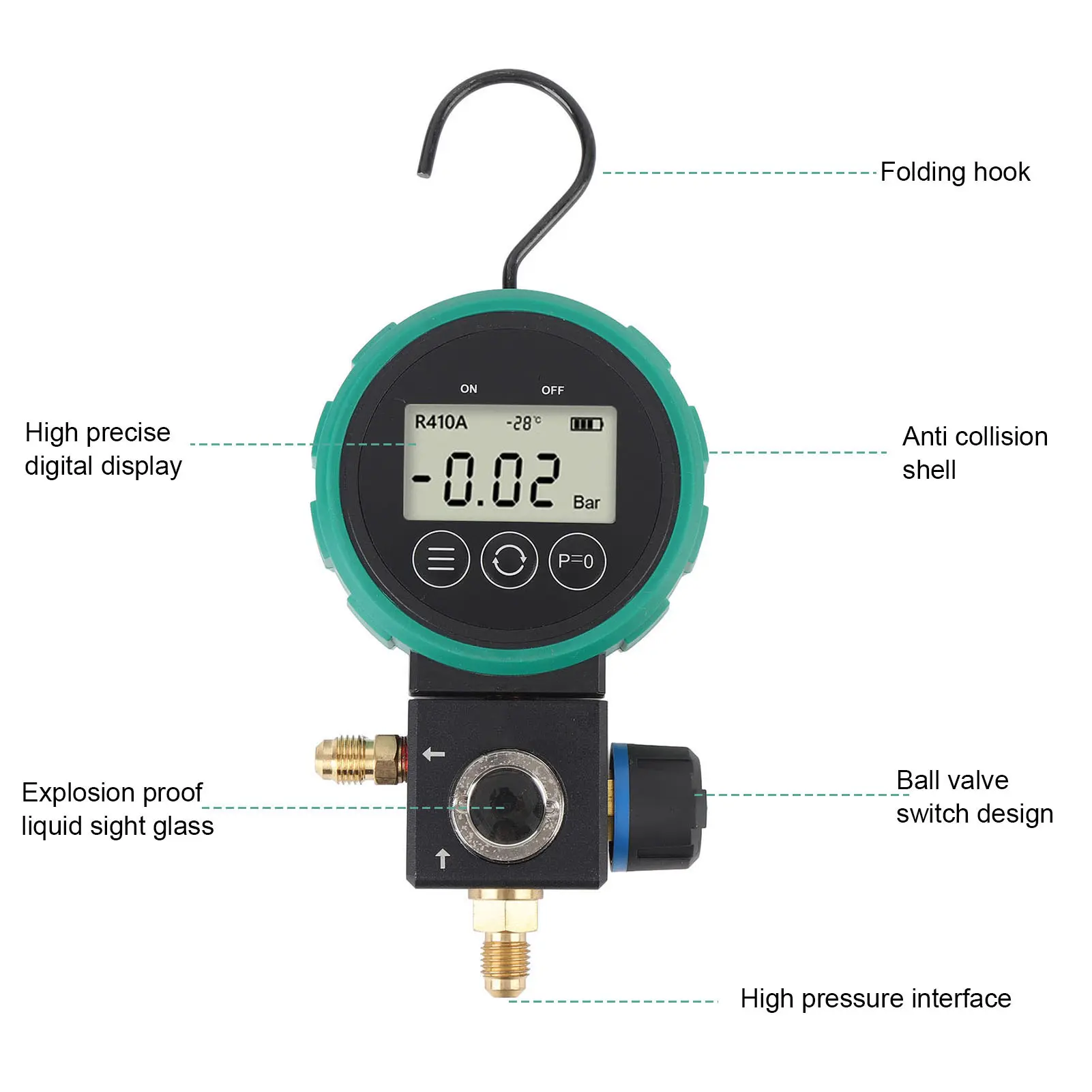 Digital HVAC Gauge Automatic Shutdown Ball Valve Design High Accuracy Air Conditioning Low Pressure Gauge