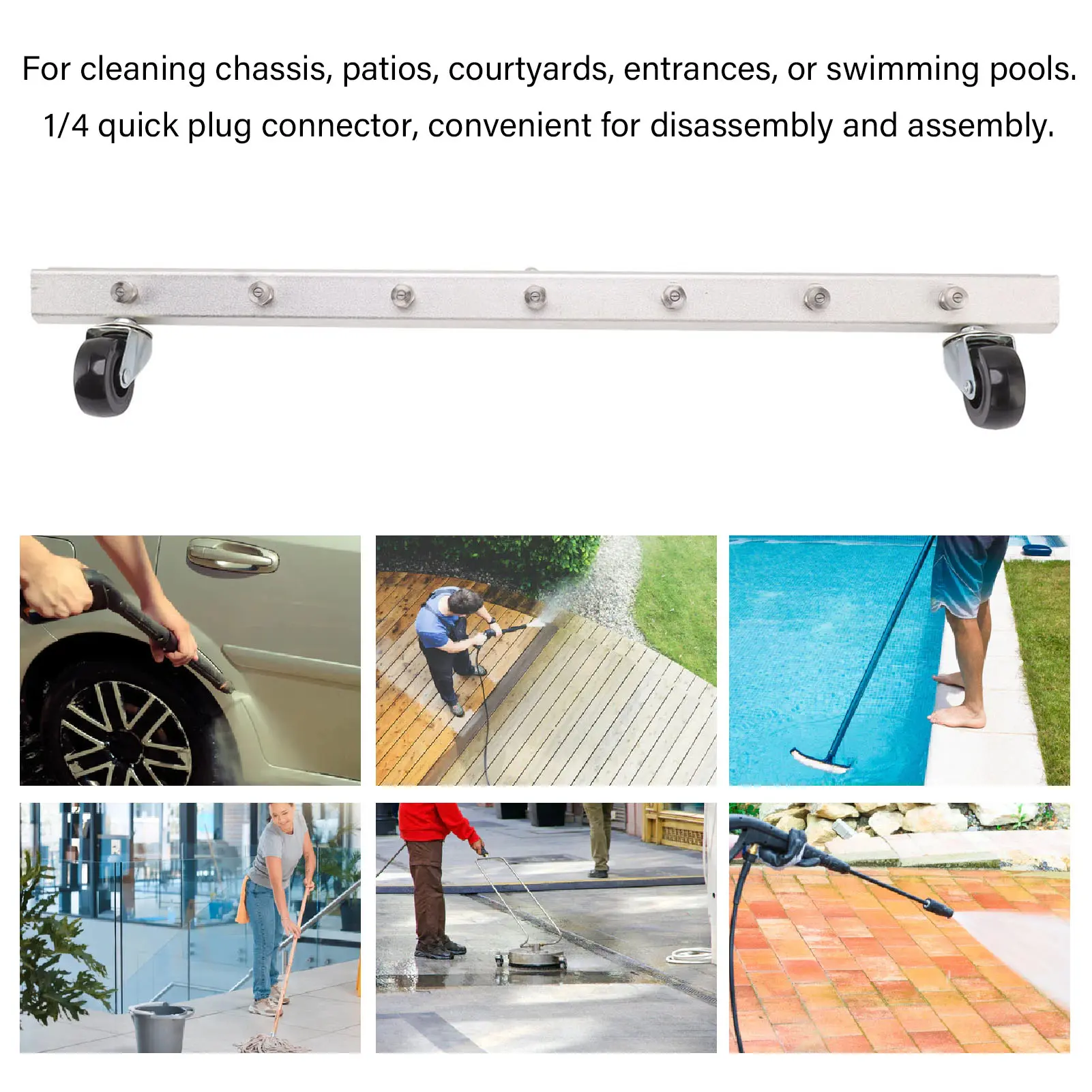 Pressure Washer Water Broom 7 Holes 4000psi 65cm 1/4 Quick Connector Undercarriage Cleaner