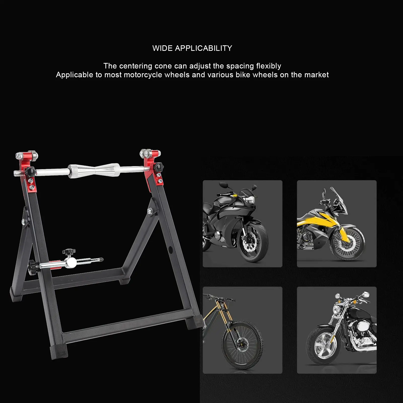 Motorcycle Wheel Truing Stand Motorcycle Wheel Balancer Stand Portable High Stability Foldable  for Sport Dirt Bikes