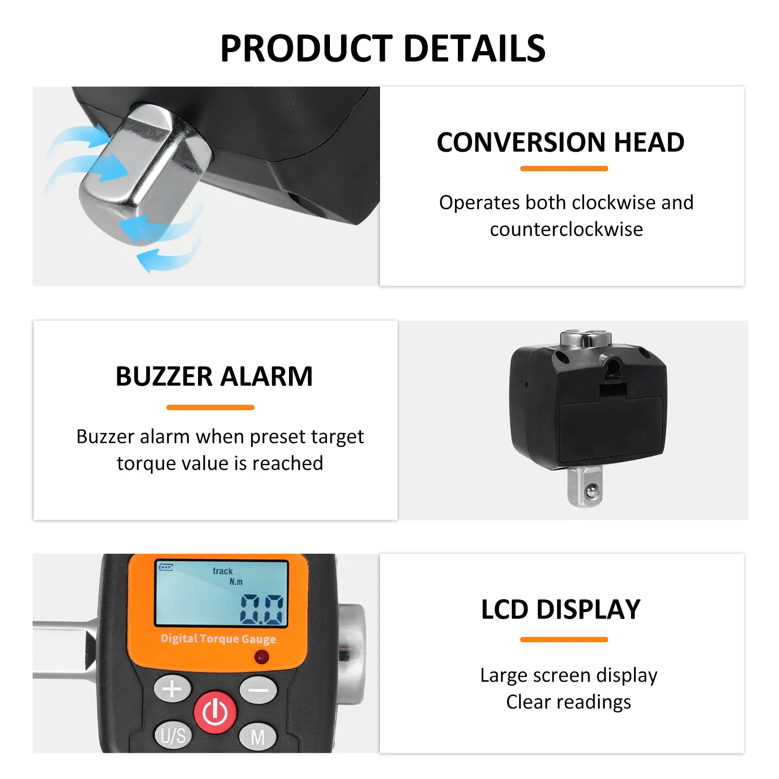 ENGC-340 Digital Torque Meter Wrench  Tester 1/2'' Drive with Sound Light Alarm Function High Accuracy 4  Units Backlit Displa