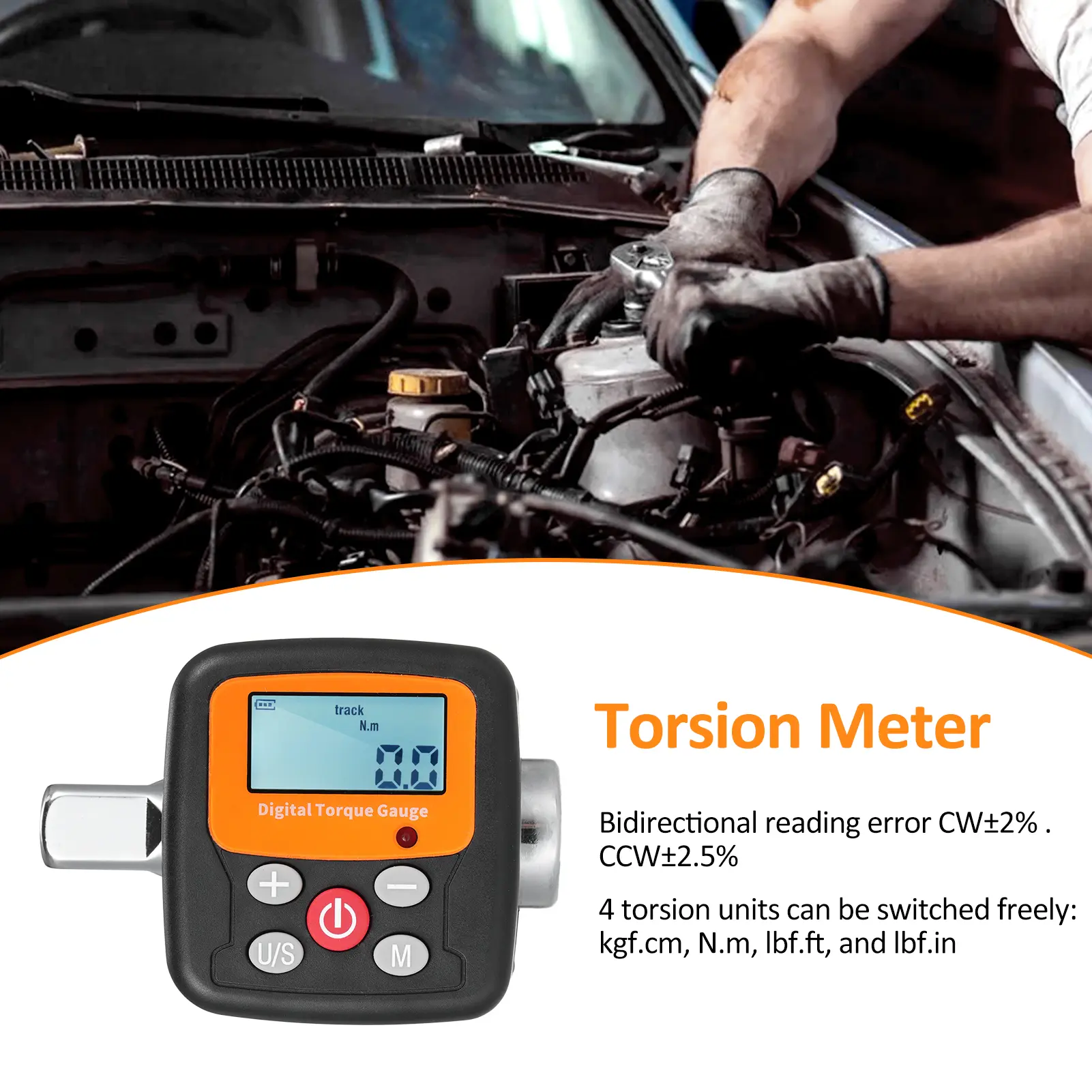 ENGC-340 Digital Torque Meter Wrench  Tester 1/2'' Drive with Sound Light Alarm Function High Accuracy 4  Units Backlit Displa