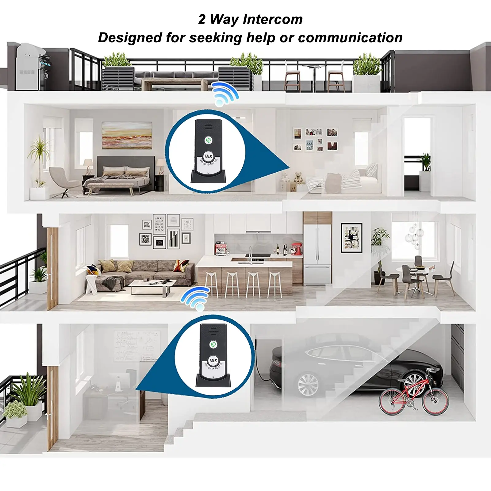 Wireless Voice Intercom Home Smart 2 Way Talk Doorbell for Elderly Caregivers and Disabled People
