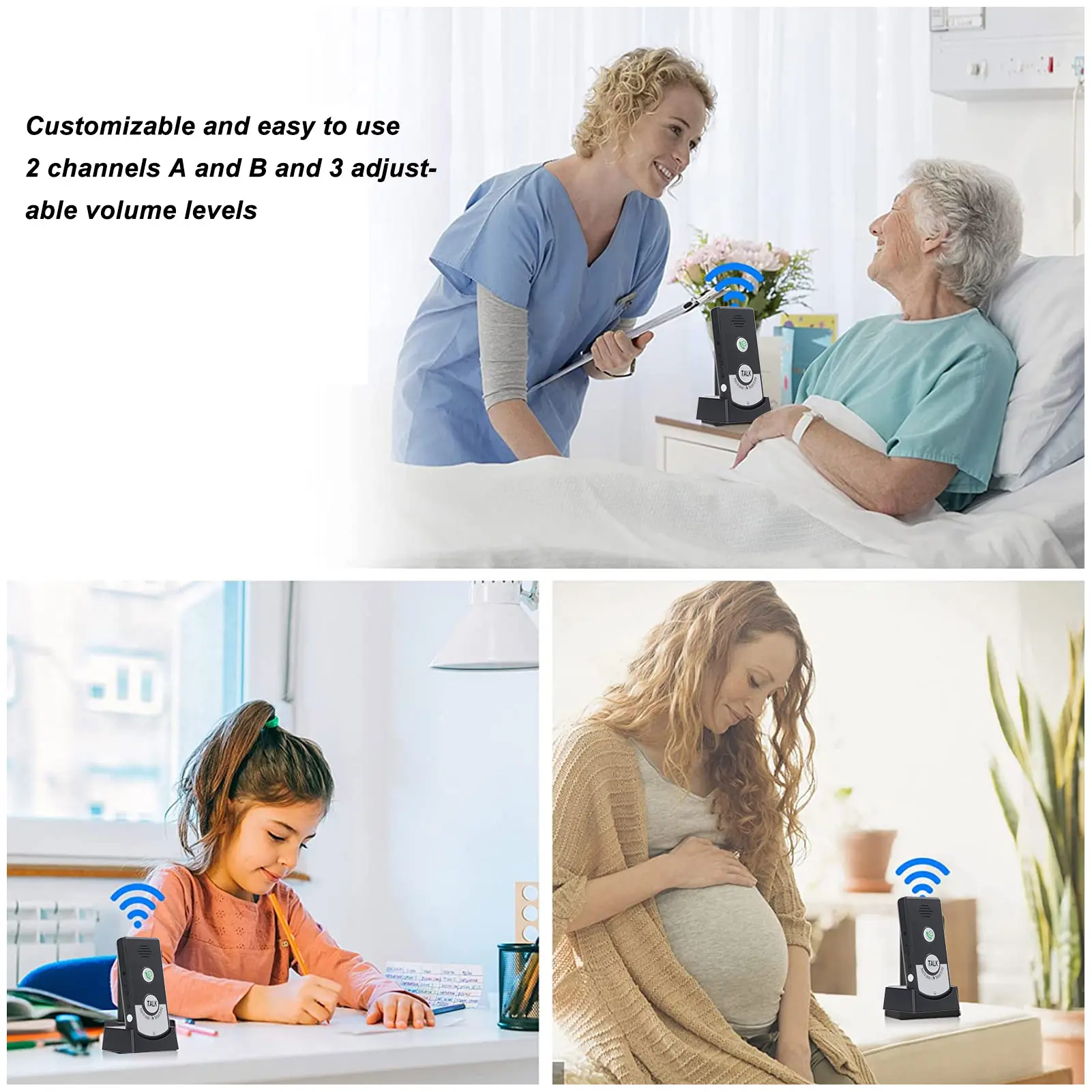 Wireless Voice Intercom Home Smart 2 Way Talk Doorbell for Elderly Caregivers and Disabled People