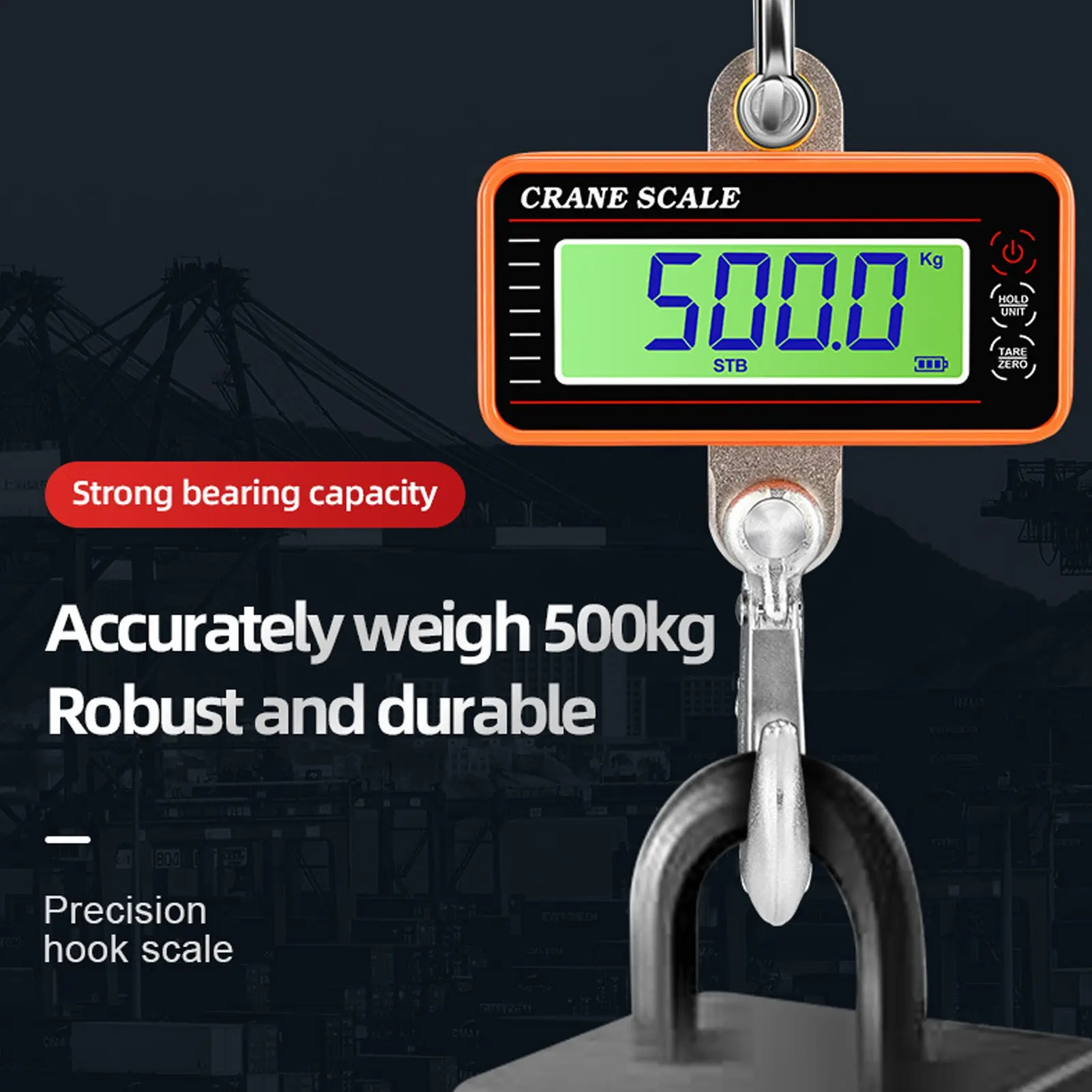 Digital Crane Scale 1500kg 3000lb Electronic Industrial Heavy Duty Hanging Scale with Remote Control LED Display Orange