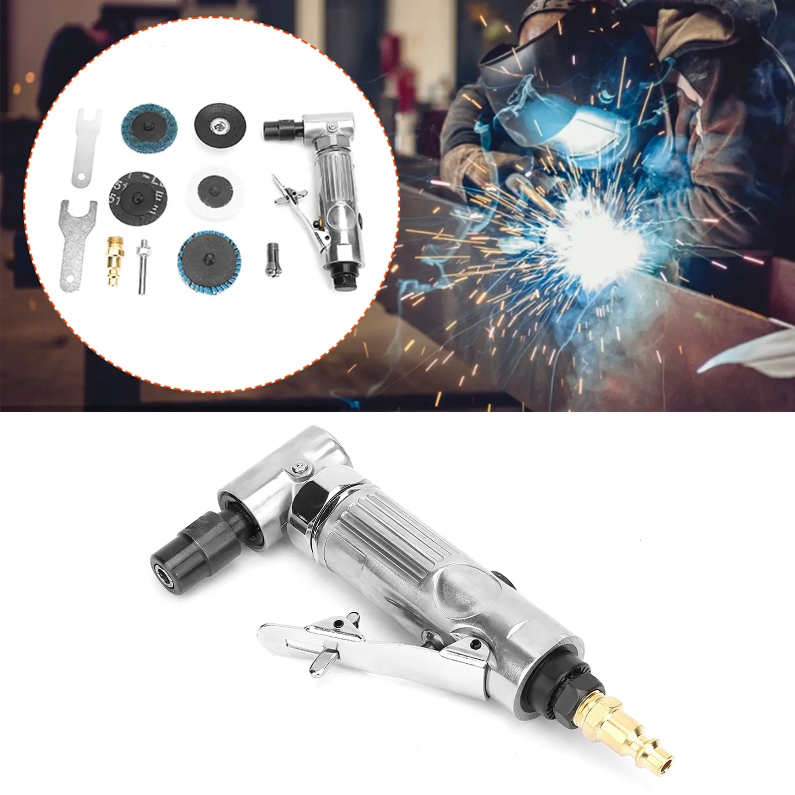 Pneumatic Grinding Machine Industrial Grade 90 Degrees Bending Pneumatic Die Grinder with 2inch Grinding Disc BSP