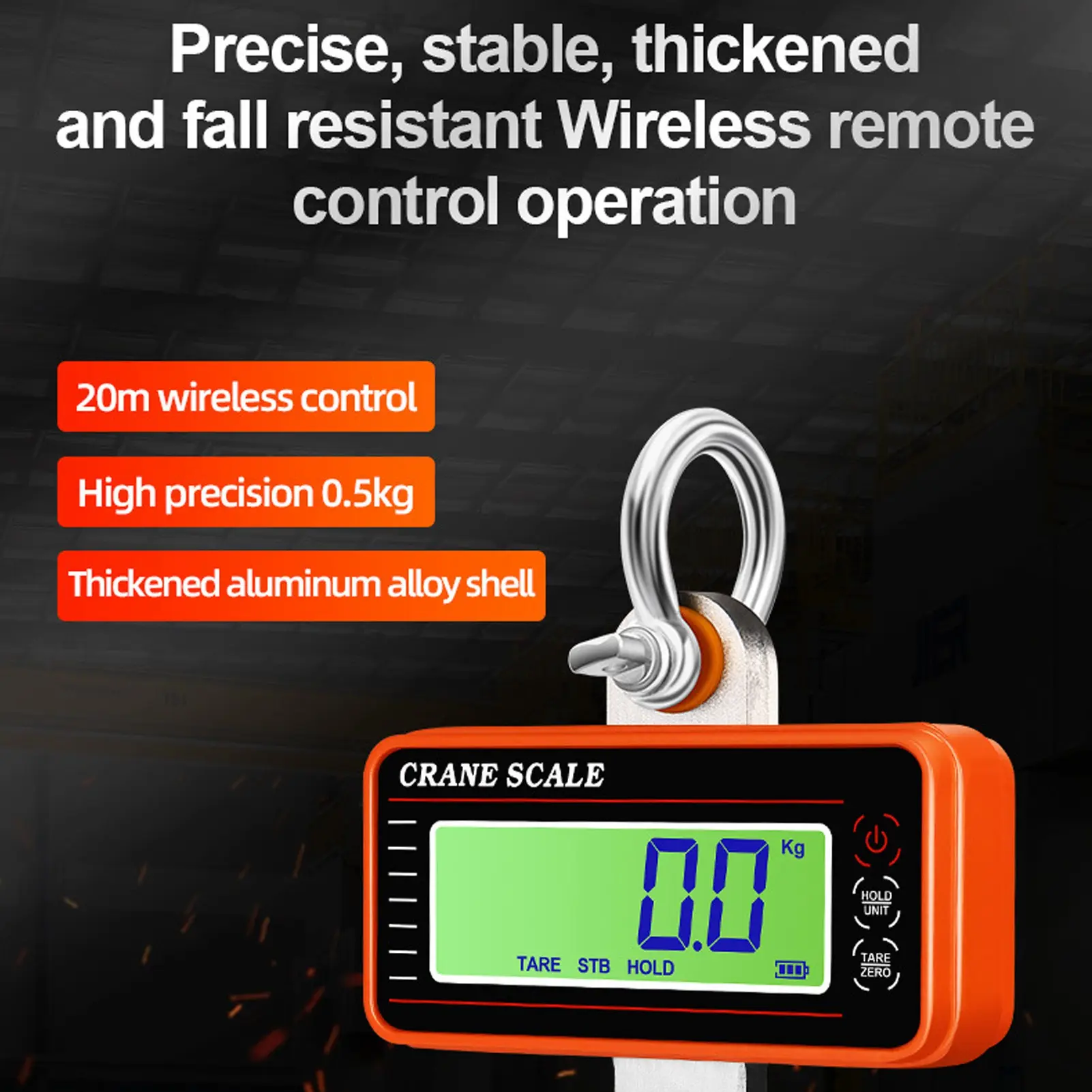 Digital Crane Scale 1500kg 3000lb Electronic Industrial Heavy Duty Hanging Scale with Remote Control LED Display Orange