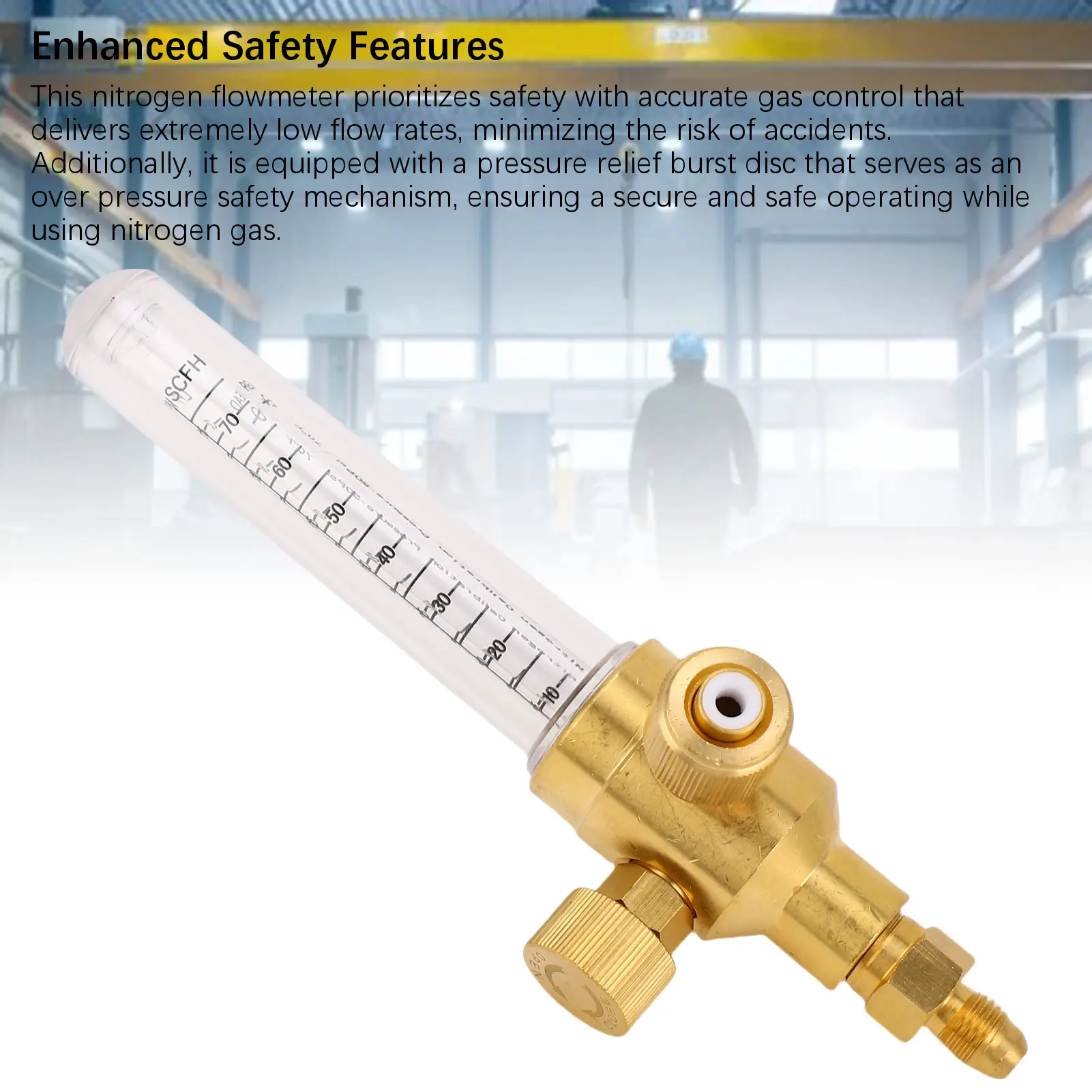 Nitrogen Flow Indicator Pure Copper Double Scale 1/4in Thread Inlet Outlet Connection Nitrogen Flow Indicator