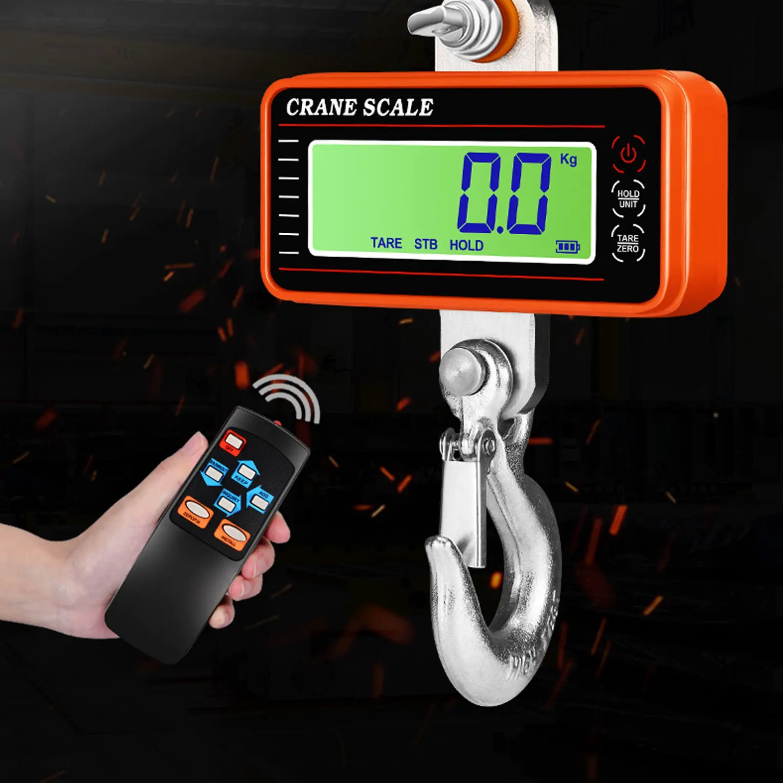 Digital Crane Scale 1500kg 3000lb Electronic Industrial Heavy Duty Hanging Scale with Remote Control LED Display Orange