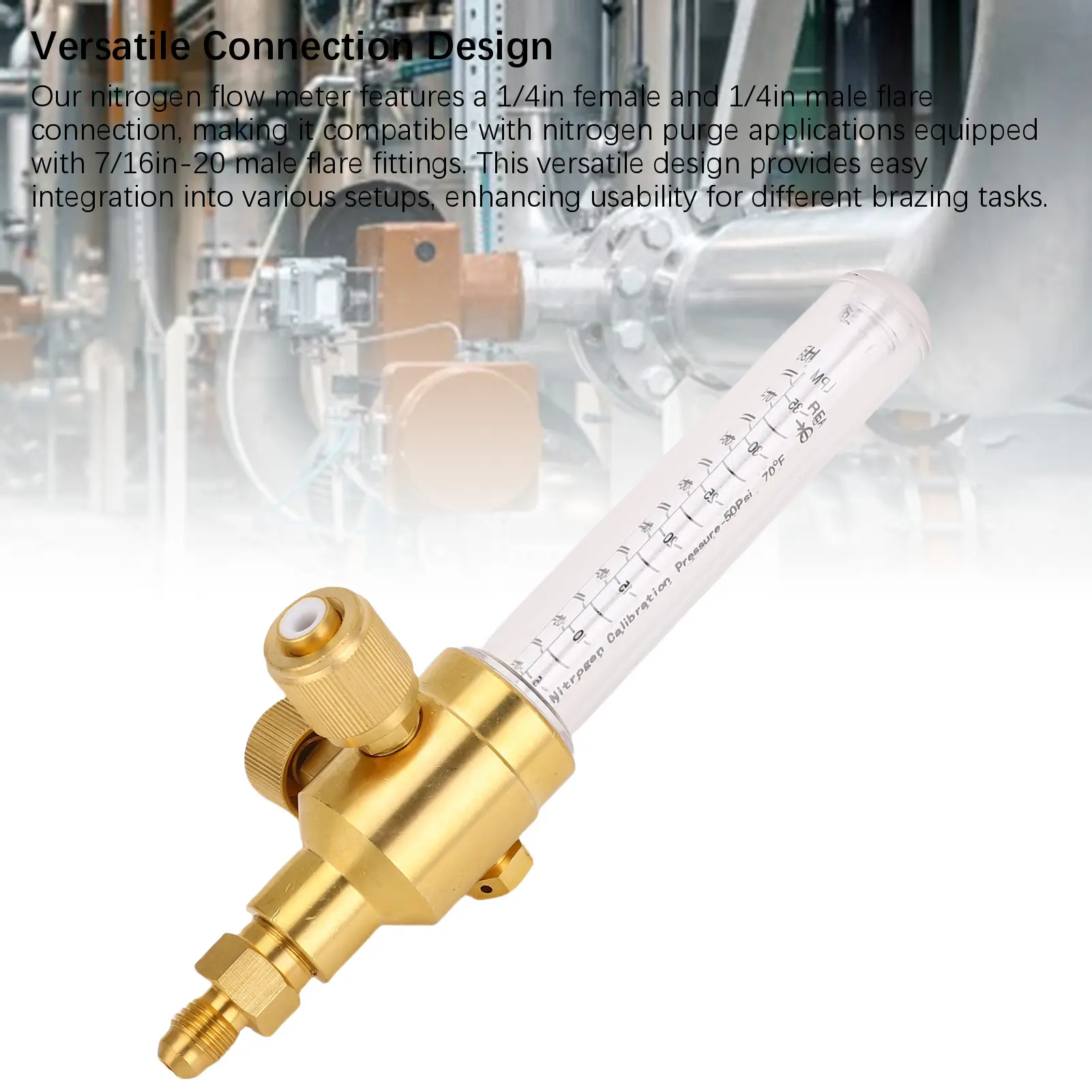 Nitrogen Flow Indicator Pure Copper Double Scale 1/4in Thread Inlet Outlet Connection Nitrogen Flow Indicator