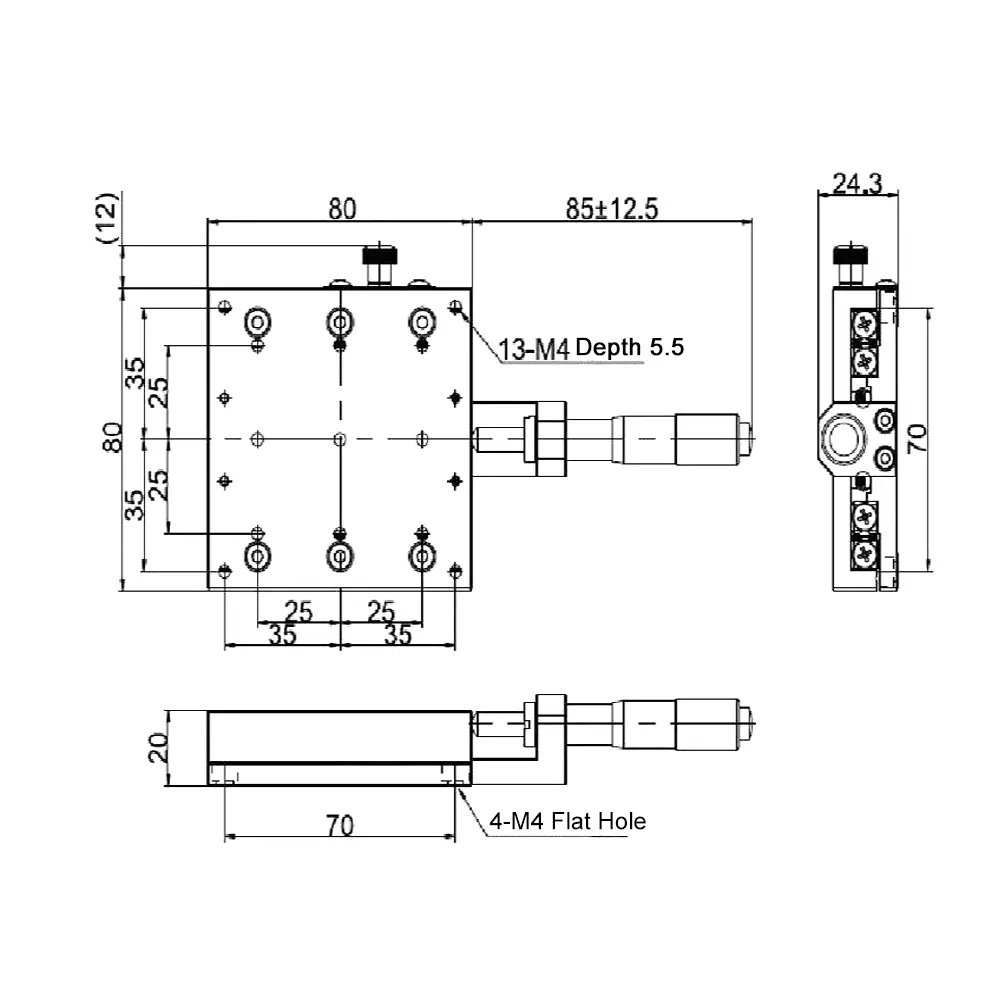 X Micrometer Manual FinE tuning Cross Roller Precision Linear Stages 80*80mm