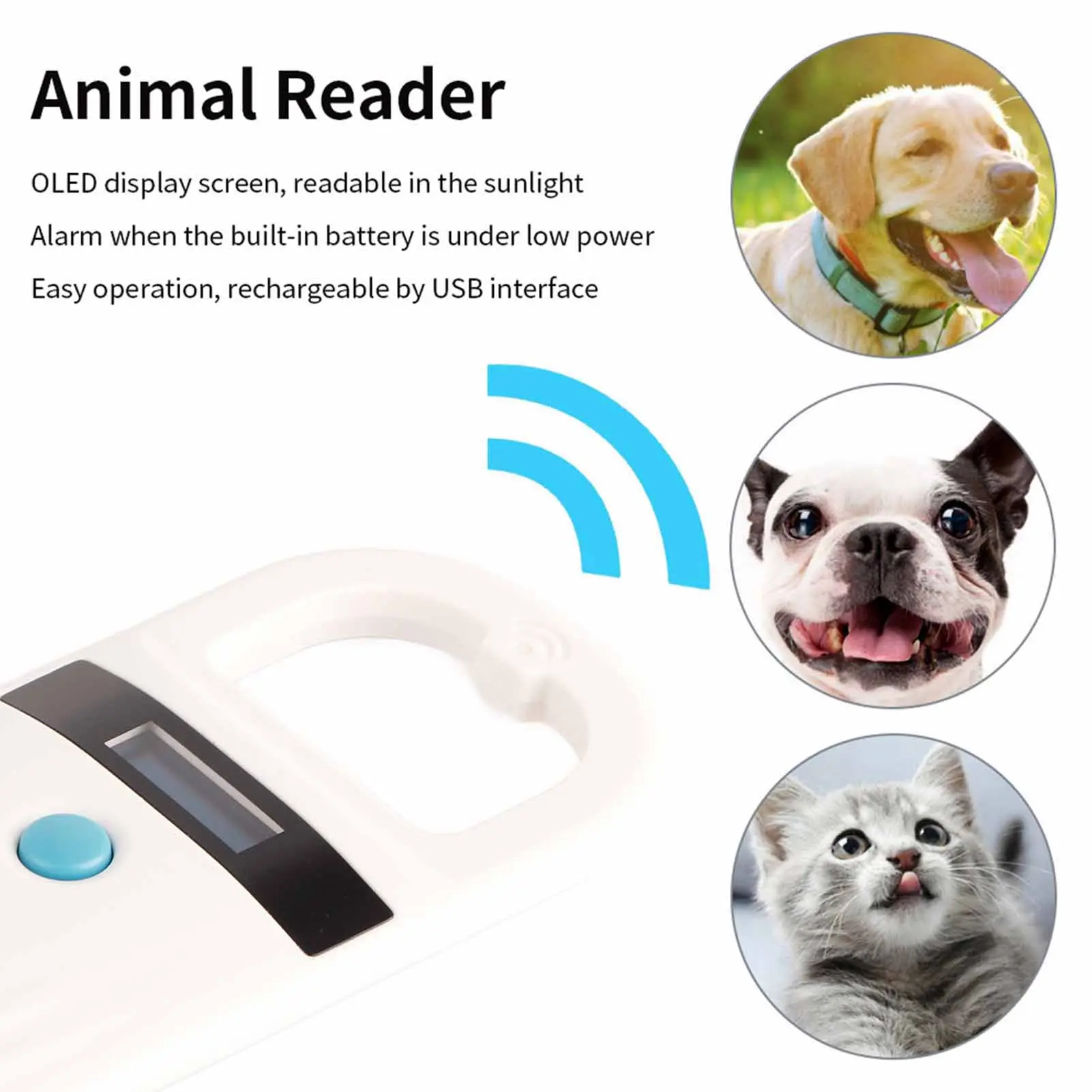 RFID Reader Animal Reader 134.2kHz 125kHz Pet ID Reader Rechargeable Animal Microchip Scanner FDX-B Glass Chip Tag Reader