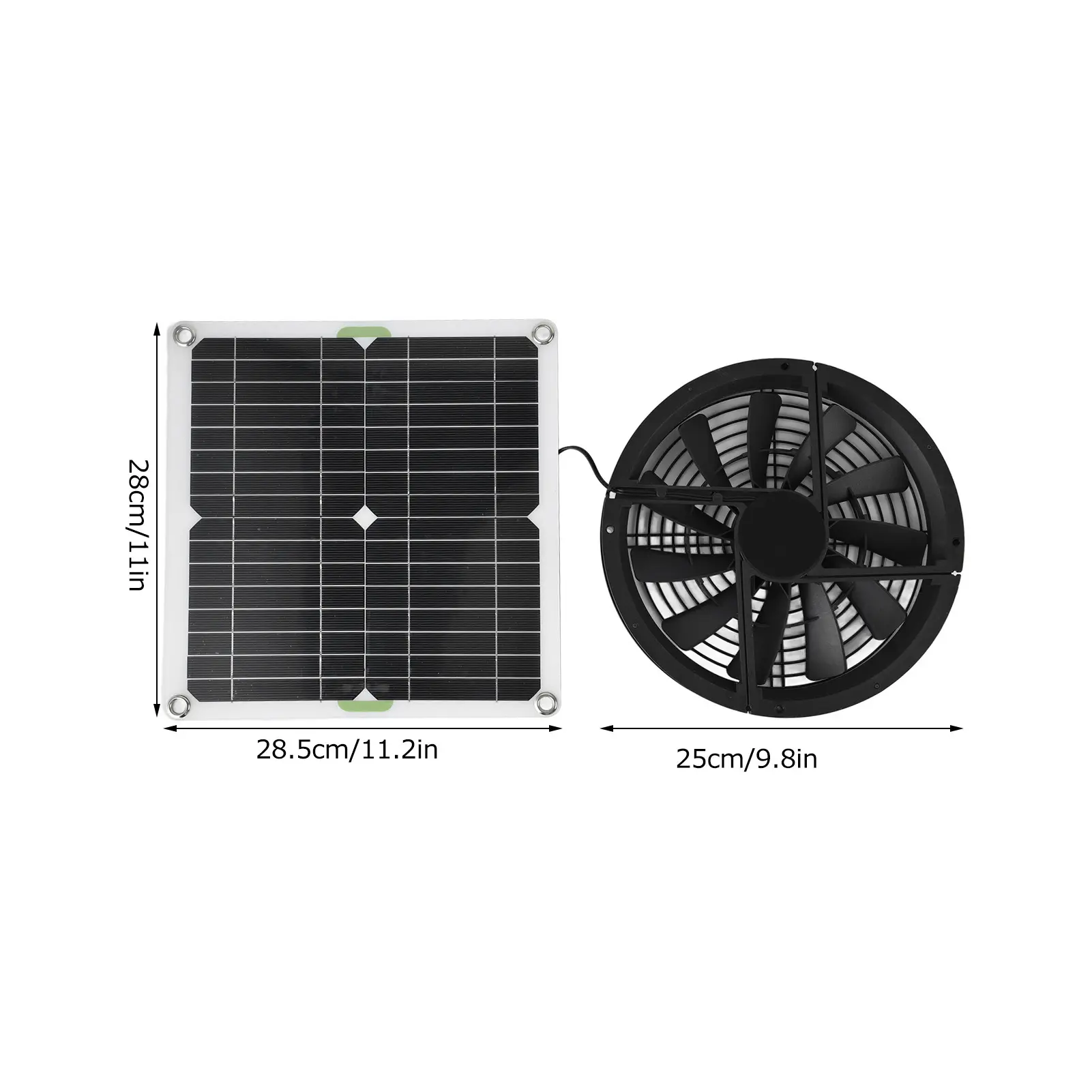 100W Solar Panel Fan Kit 10in Waterproof Solar Panel Round Ventilation Case Exhaust Fan for Chicken Coop Greenhouse Shed