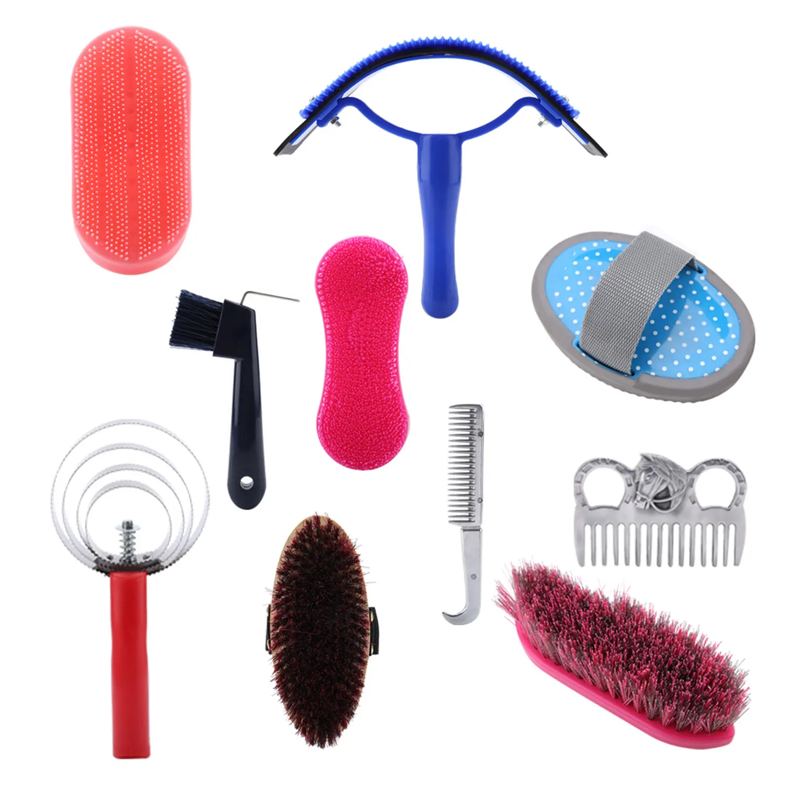 10Pcs Horse Grooming Care Kit Equestrain Brush Curry Comb Horse Cleaning Tool Set