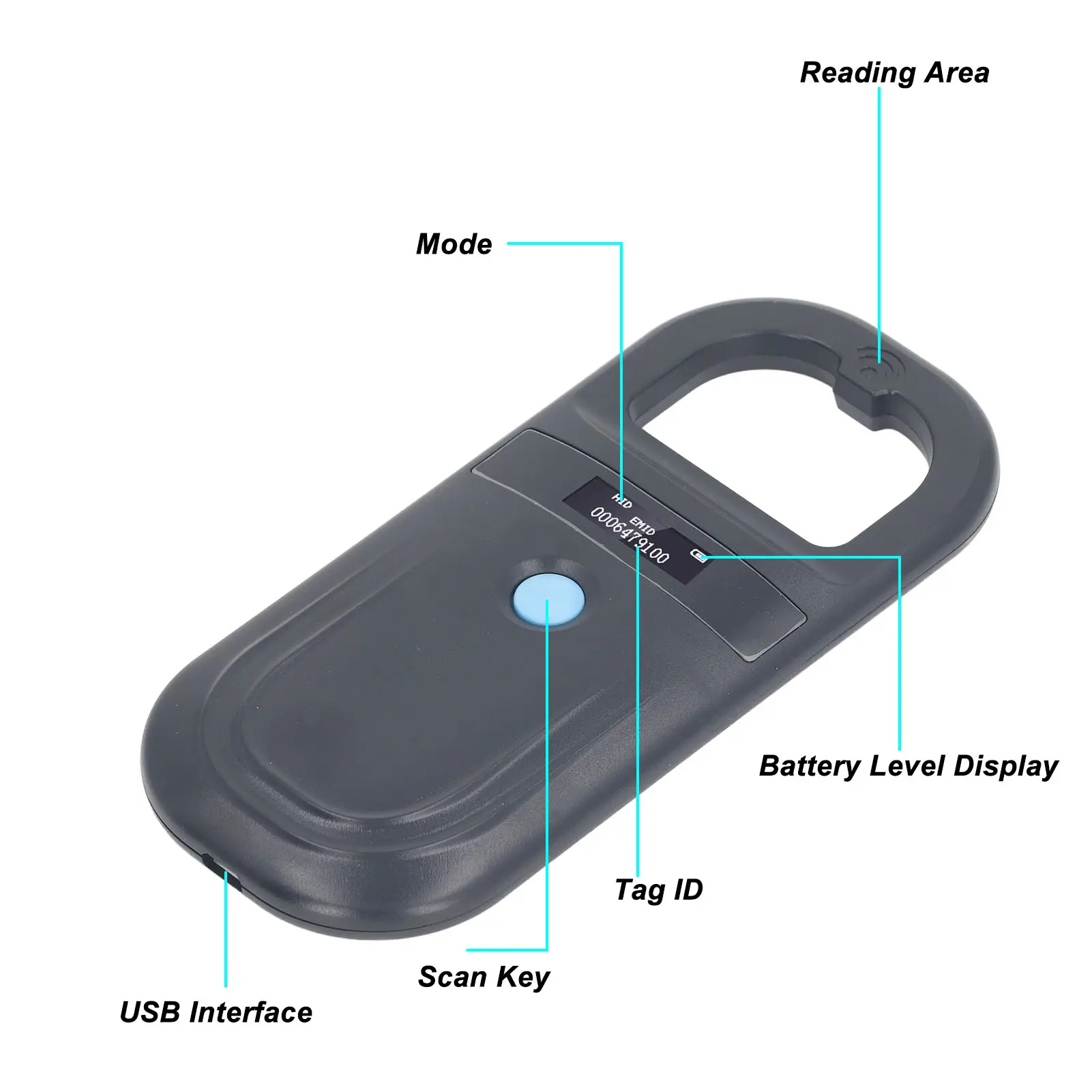 Animal ID Reader 134.2KHz ISO11784 85 FDX B EMID Handheld Pet Tag Chip Scanner USB Charging Built in Buzzer
