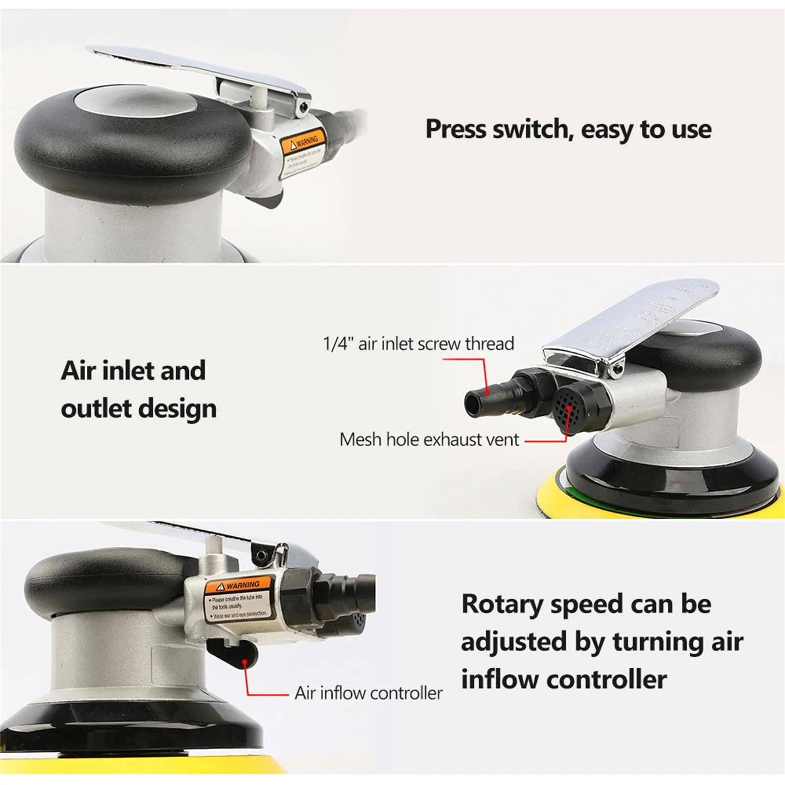6in Pneumatic Sander Pneumatic Polisher Air Sander Air Palm Orbital Sander Grinder Palm Sander Sanding Machine Tool