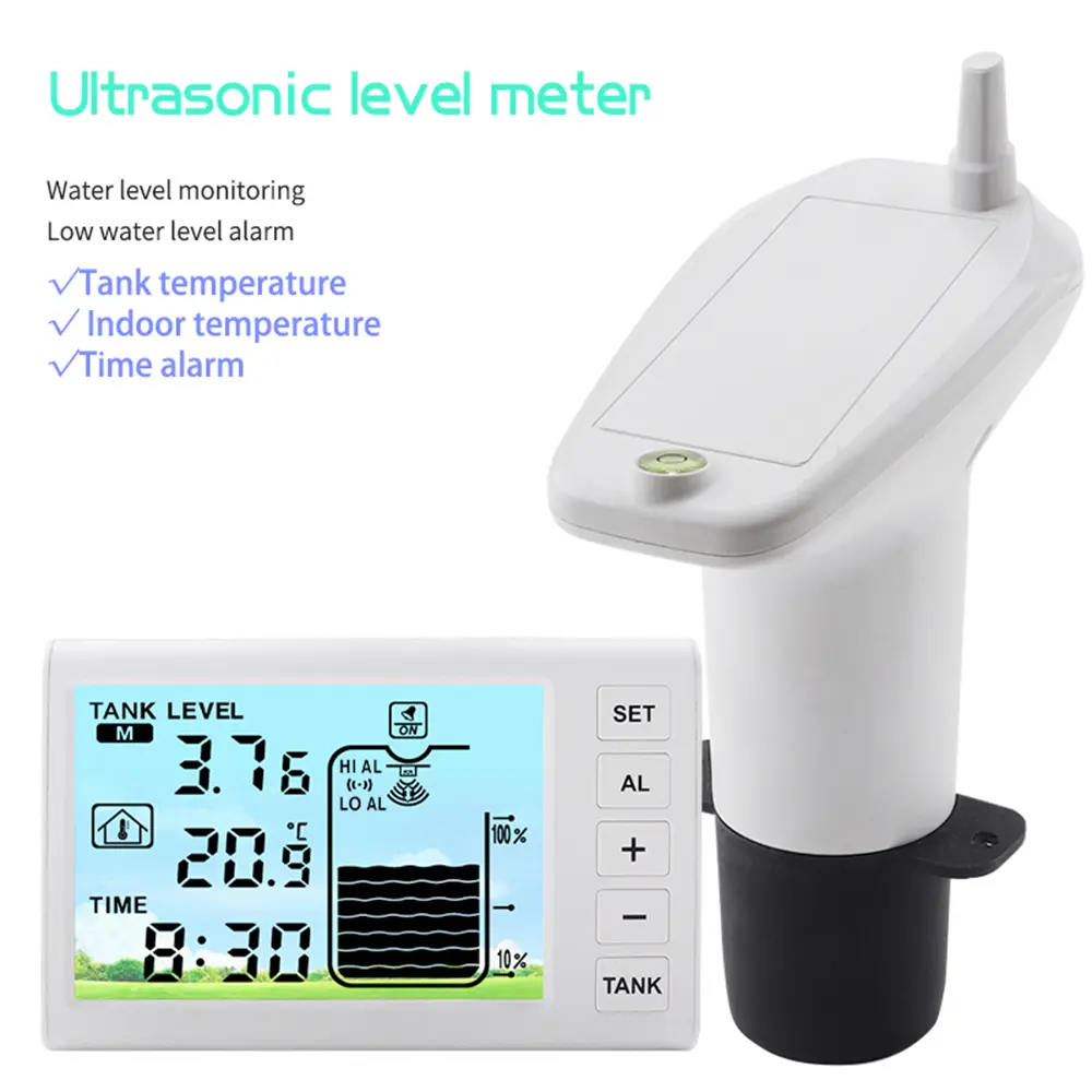 Wireless Ultrasonic Level Gauge Water Tank Liquid Level Meter with Temperature Sensor Liquid Depth Level Gauge Indicator with Ti