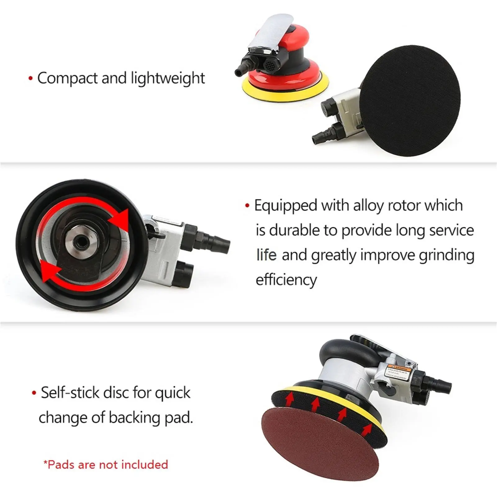 6in Pneumatic Sander Pneumatic Polisher Air Sander Air Palm Orbital Sander Grinder Palm Sander Sanding Machine Tool