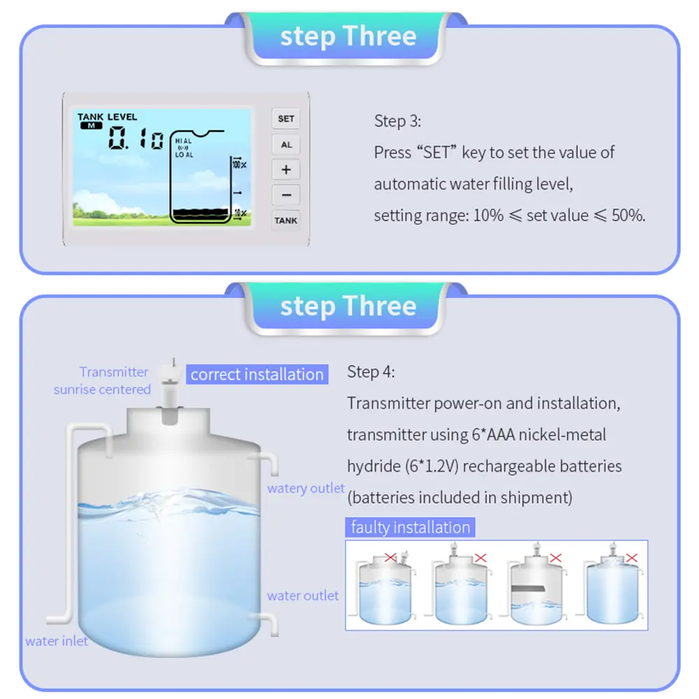 Wireless Ultrasonic Level Gauge Water Tank Liquid Level Meter with Temperature Sensor Liquid Depth Level Gauge Indicator with Ti