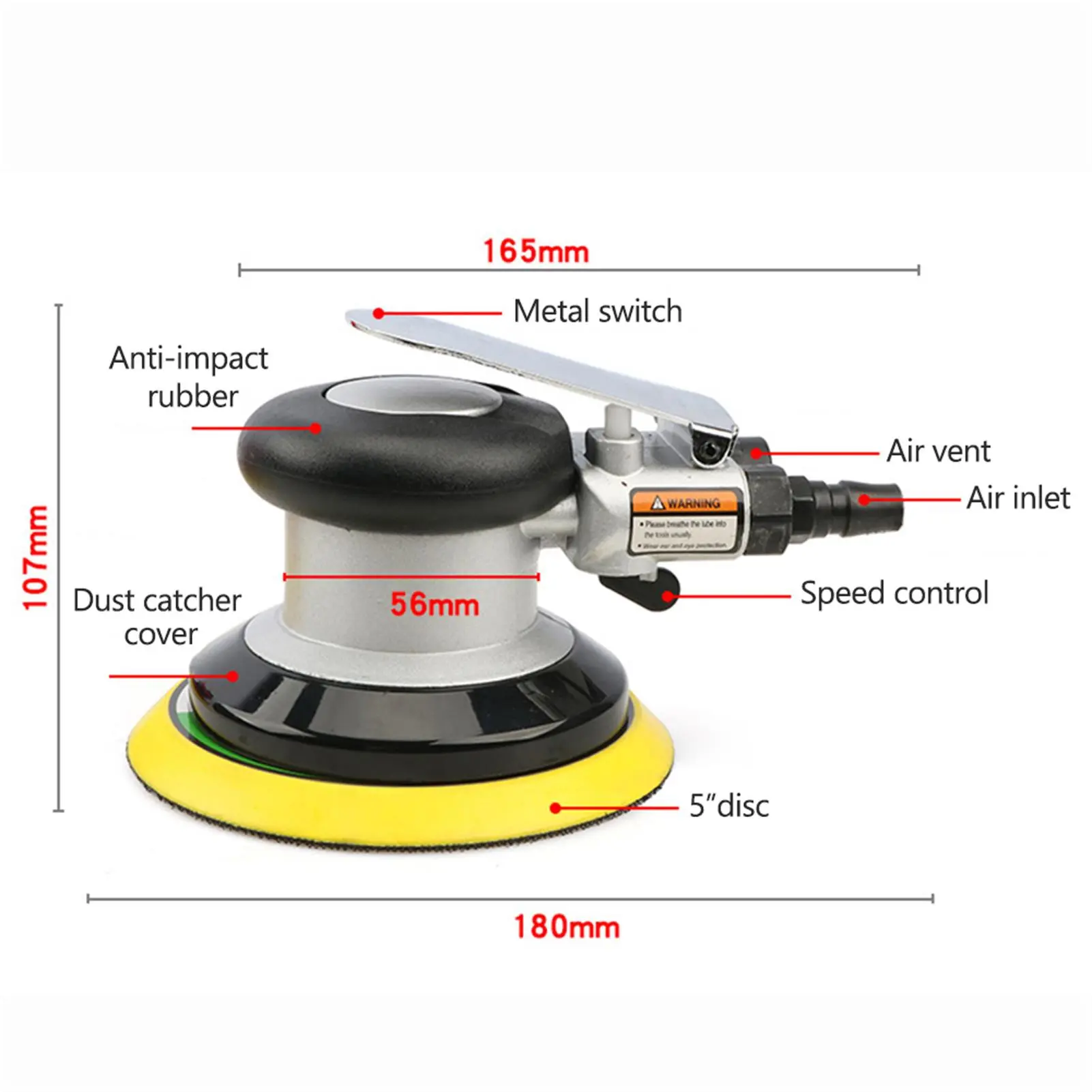 6in Pneumatic Sander Pneumatic Polisher Air Sander Air Palm Orbital Sander Grinder Palm Sander Sanding Machine Tool