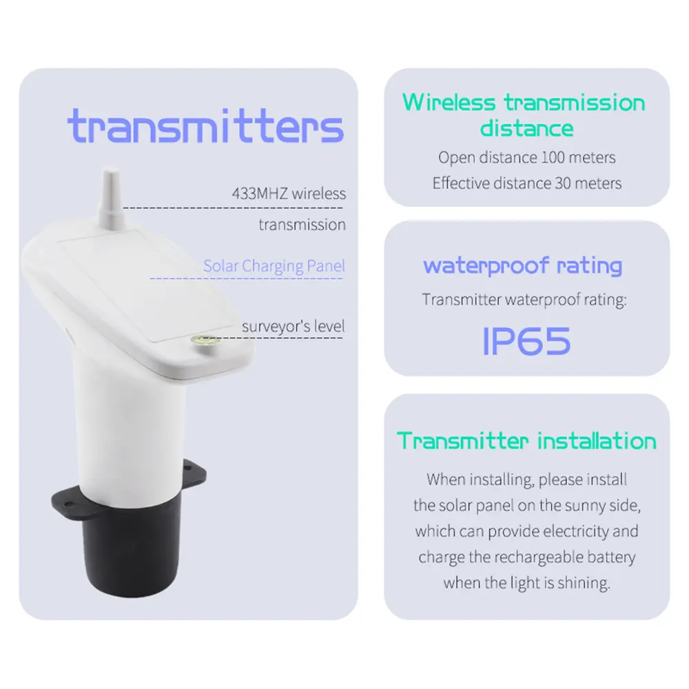 Wireless Ultrasonic Level Gauge Water Tank Liquid Level Meter with Temperature Sensor Liquid Depth Level Gauge Indicator with Ti